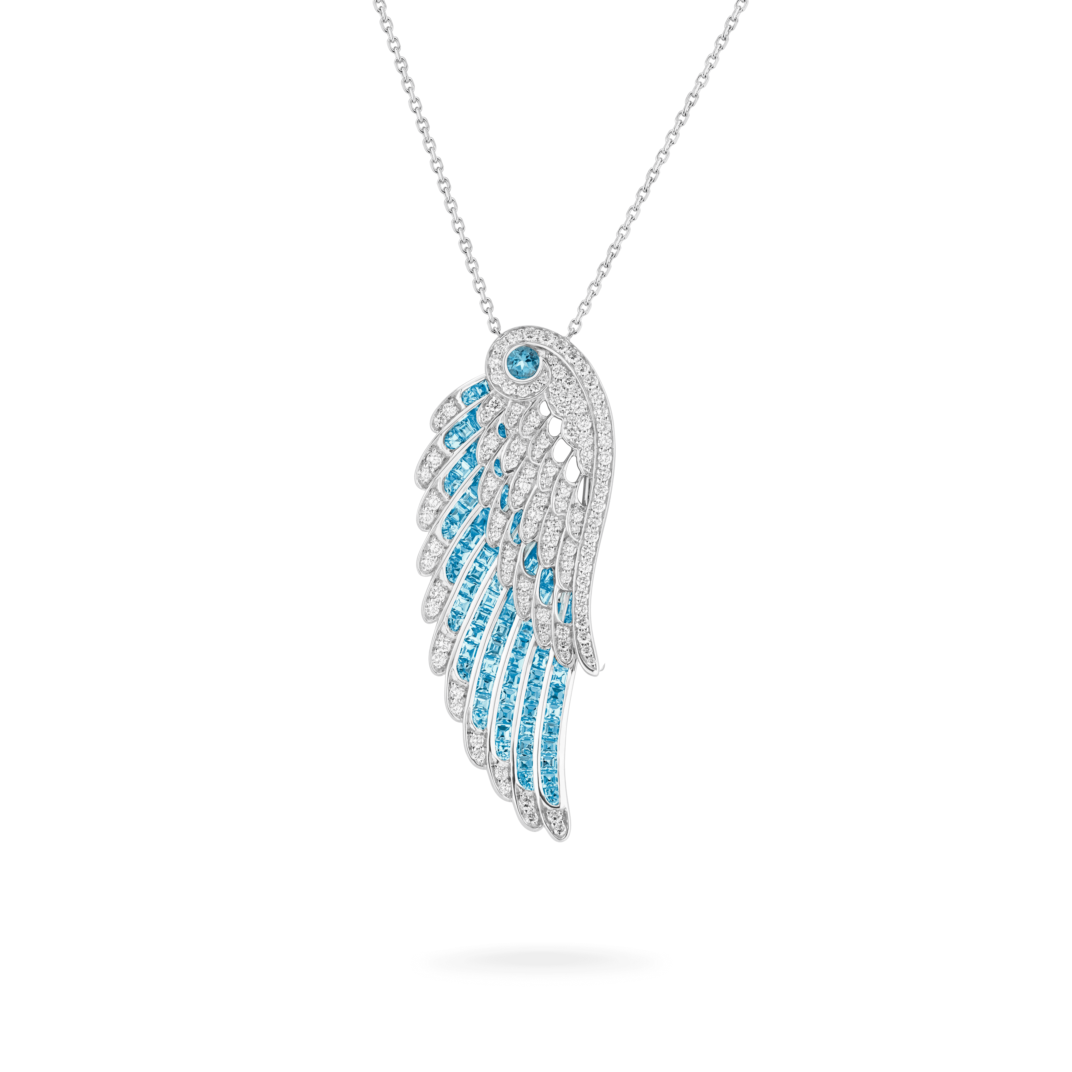Garrard Wings Embrace jewellery collection Aquamarine and Diamond Slider Pendant In 18ct White Gold, 2016642, Hero View