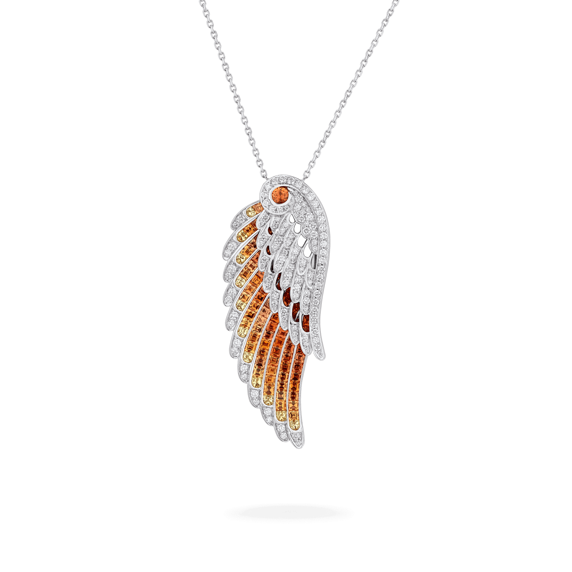 Garrard Wings Embrace jewellery collection Phoenix Slider Pendant In 18ct White Gold with Diamonds and Sapphires 2017607 Hero