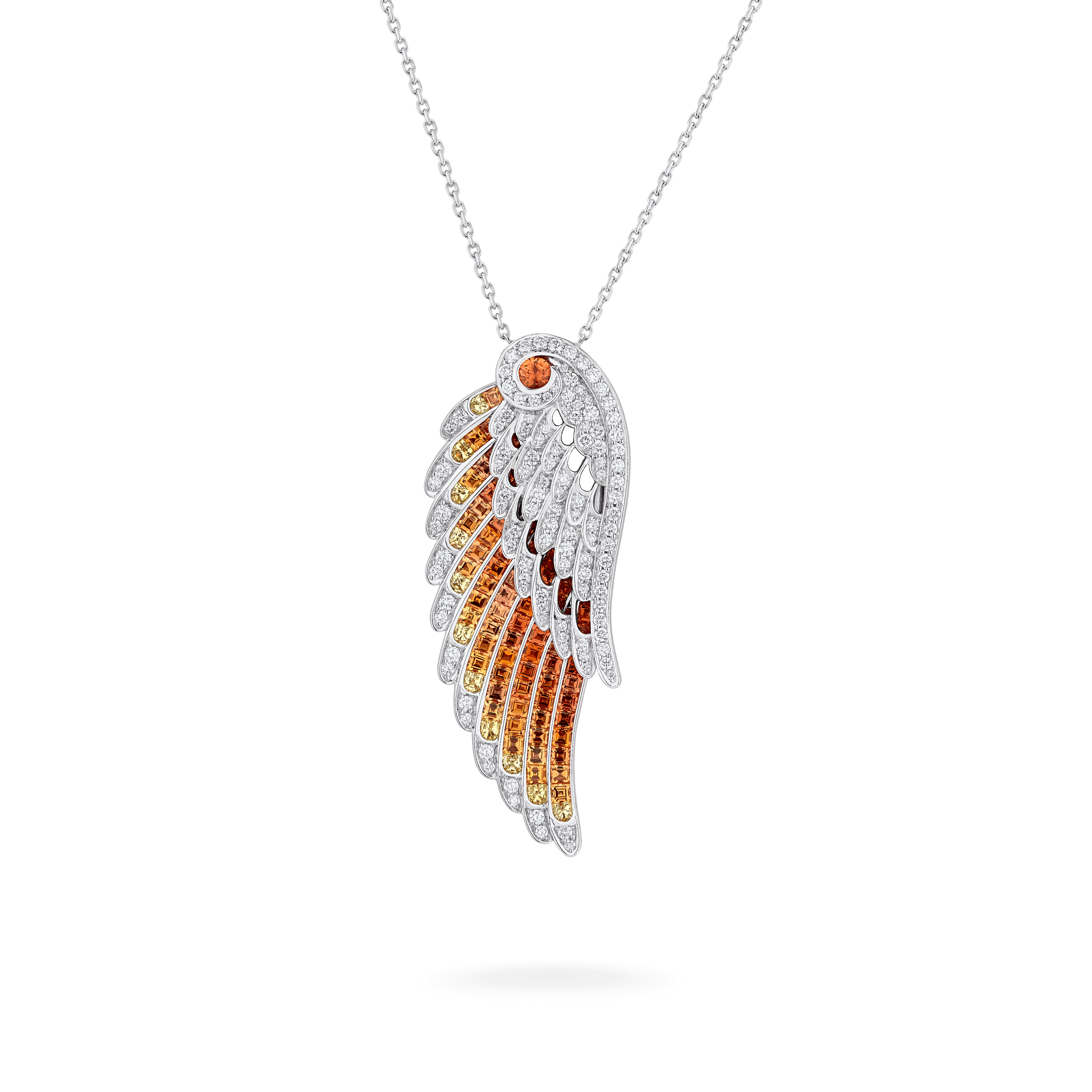 Garrard Wings Embrace jewellery collection Phoenix Slider Pendant In 18ct White Gold with Diamonds and Sapphires 2017607 Hero Garrard Wings Embrace jewellery collection Phoenix Slider Pendant In 18ct White Gold with Diamonds and Sapphires 2017607 Hero