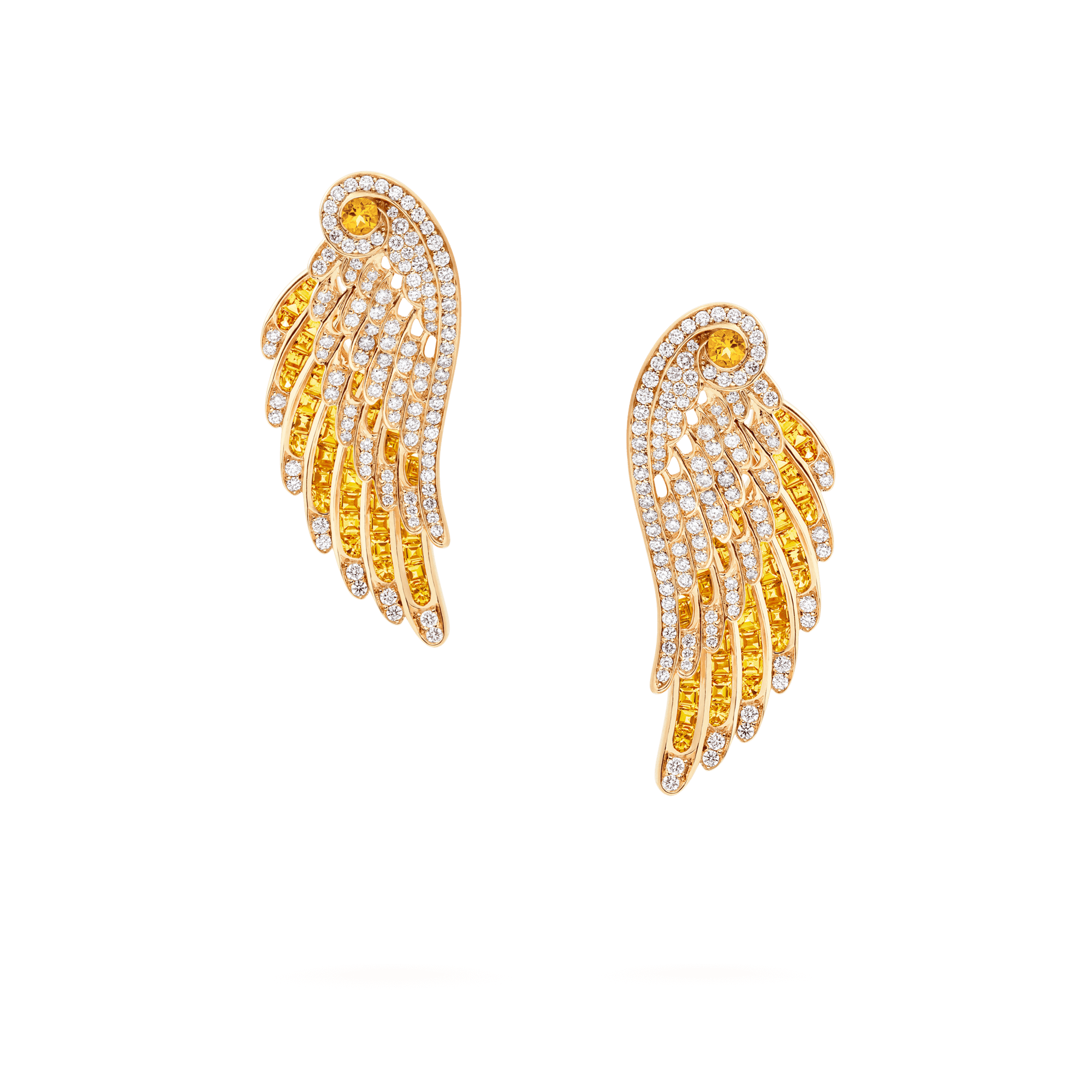 Garrard Wings Embrace jewellery collection Yellow Sapphire and Diamond Ear Climbers In 18ct Yellow Gold 2016645 Hero View