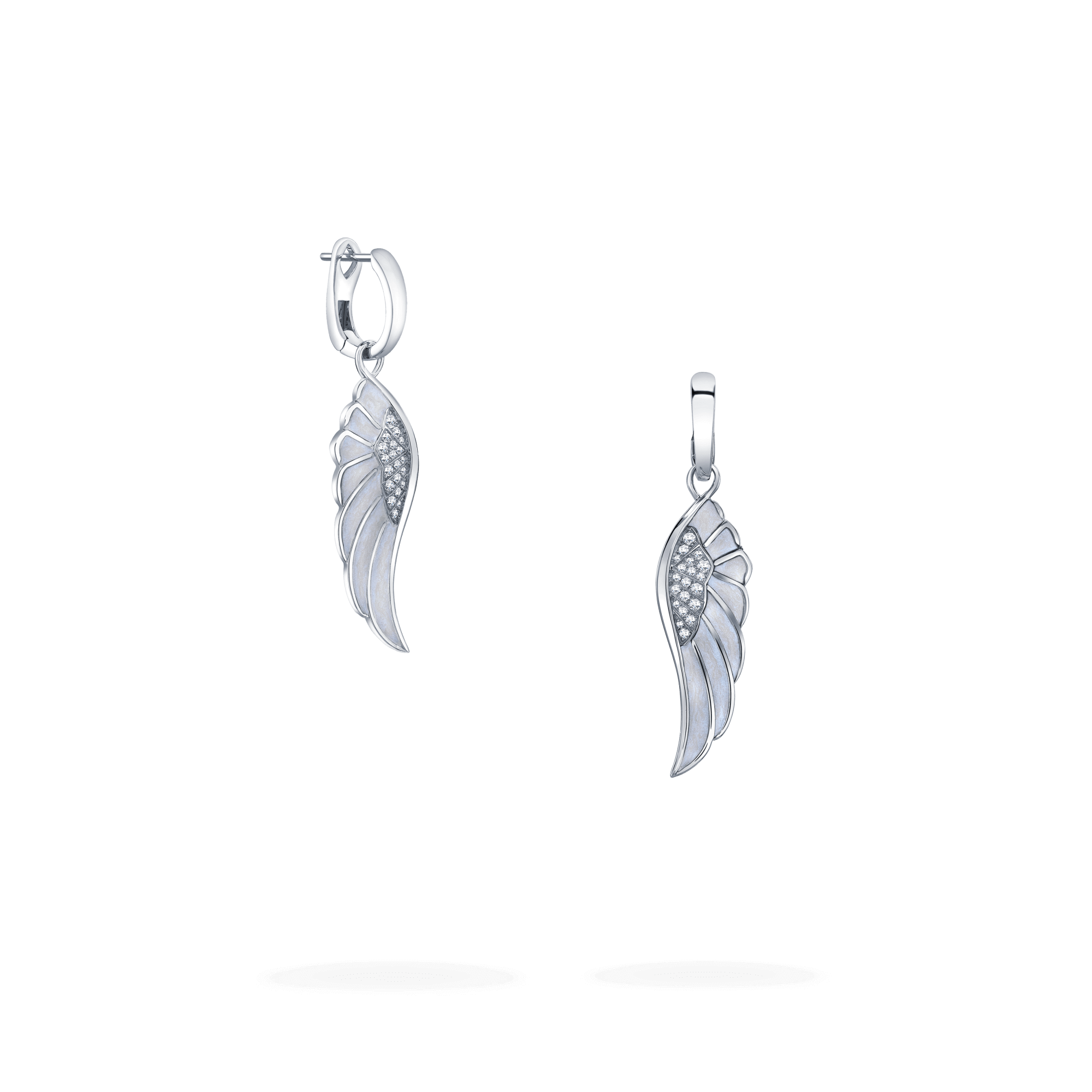 Wings Reflection Winter Enamel Earrings | In 18ct White Gold with ...