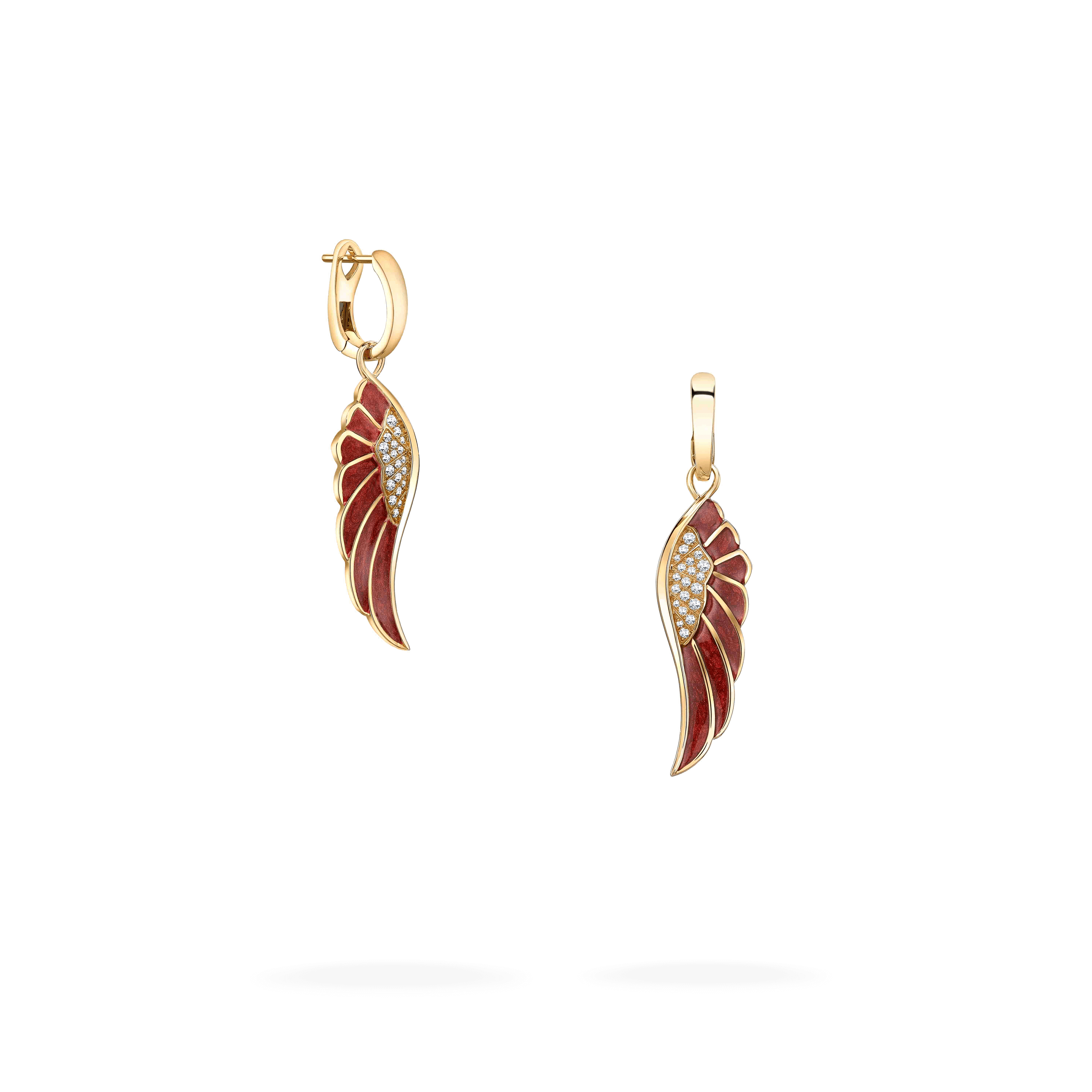 Wings Reflection jewellery collection Hoop and Drop Enamel Earrings In 18ct Yellow Gold with Diamonds, 2014696, Hero View