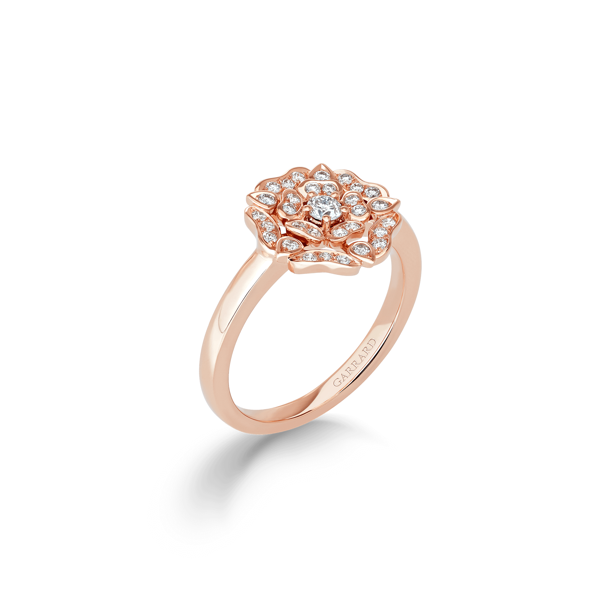 Garrard Tudor Rose Jewellery collection Mini Icons Diamond Ring In 18ct Rose Gold 2018929
