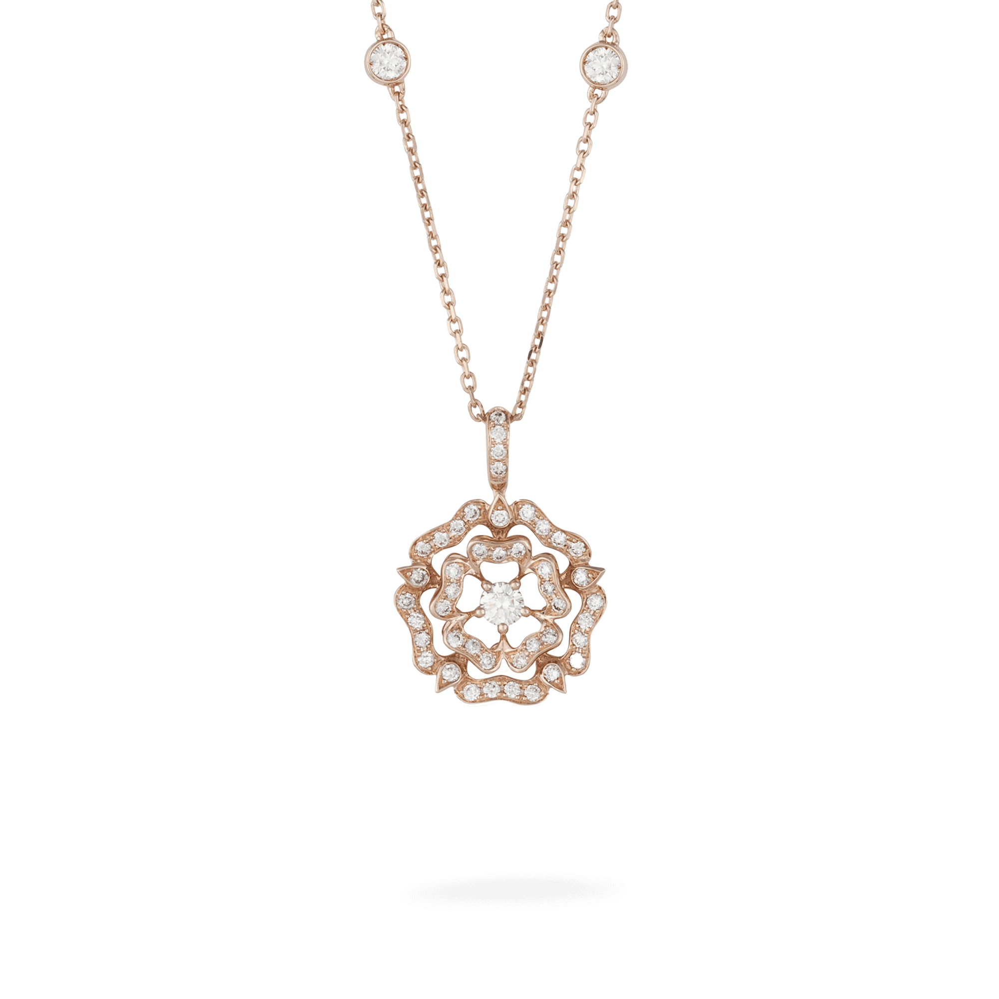 Garrard Tudor Rose jewellery collection Mini Icon Diamond Chain Pendant in 18K Rose gold, 2012647