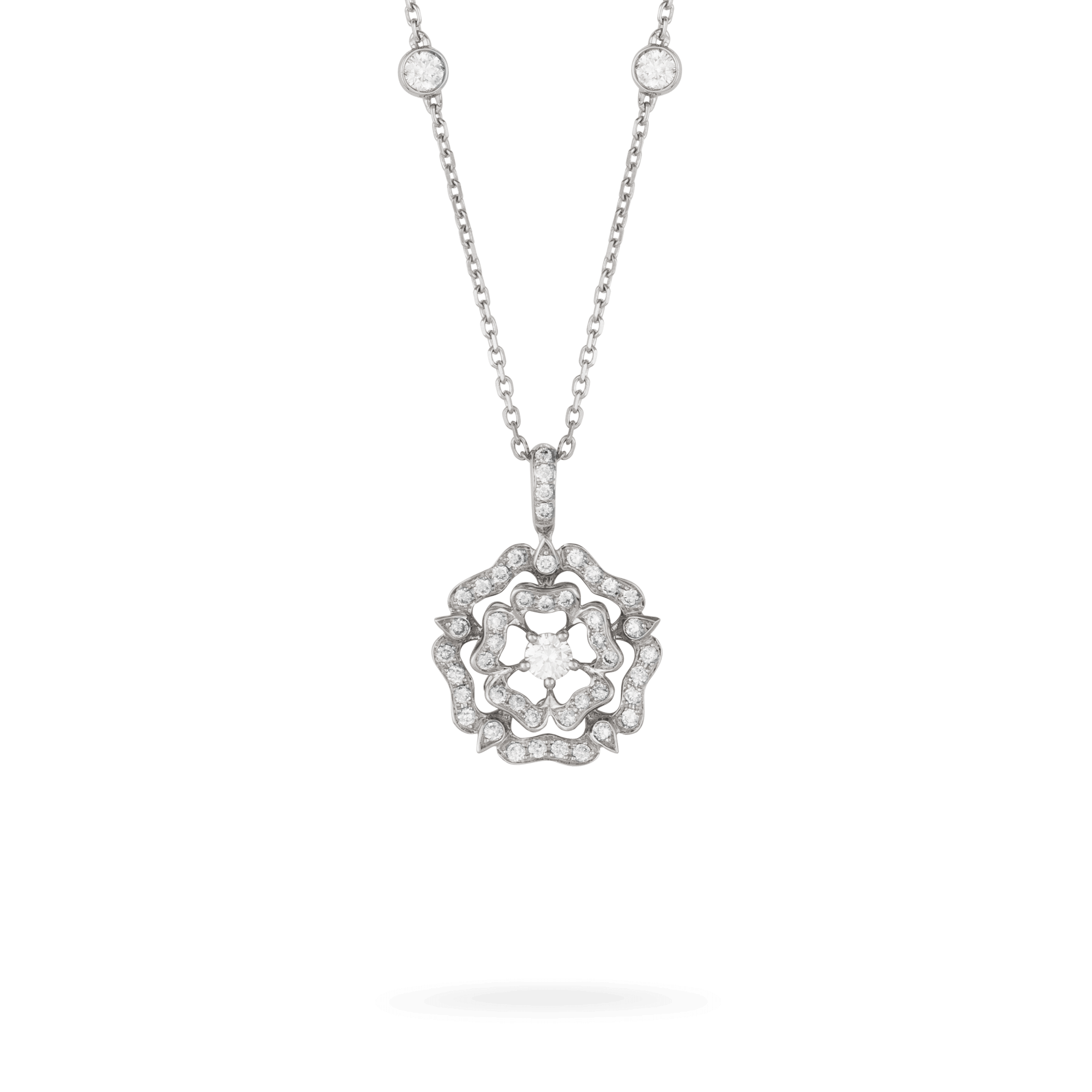 Garrard Tudor Rose jewellery collection Mini Icon Diamond Chain Pendant in 18K white gold, 2012107