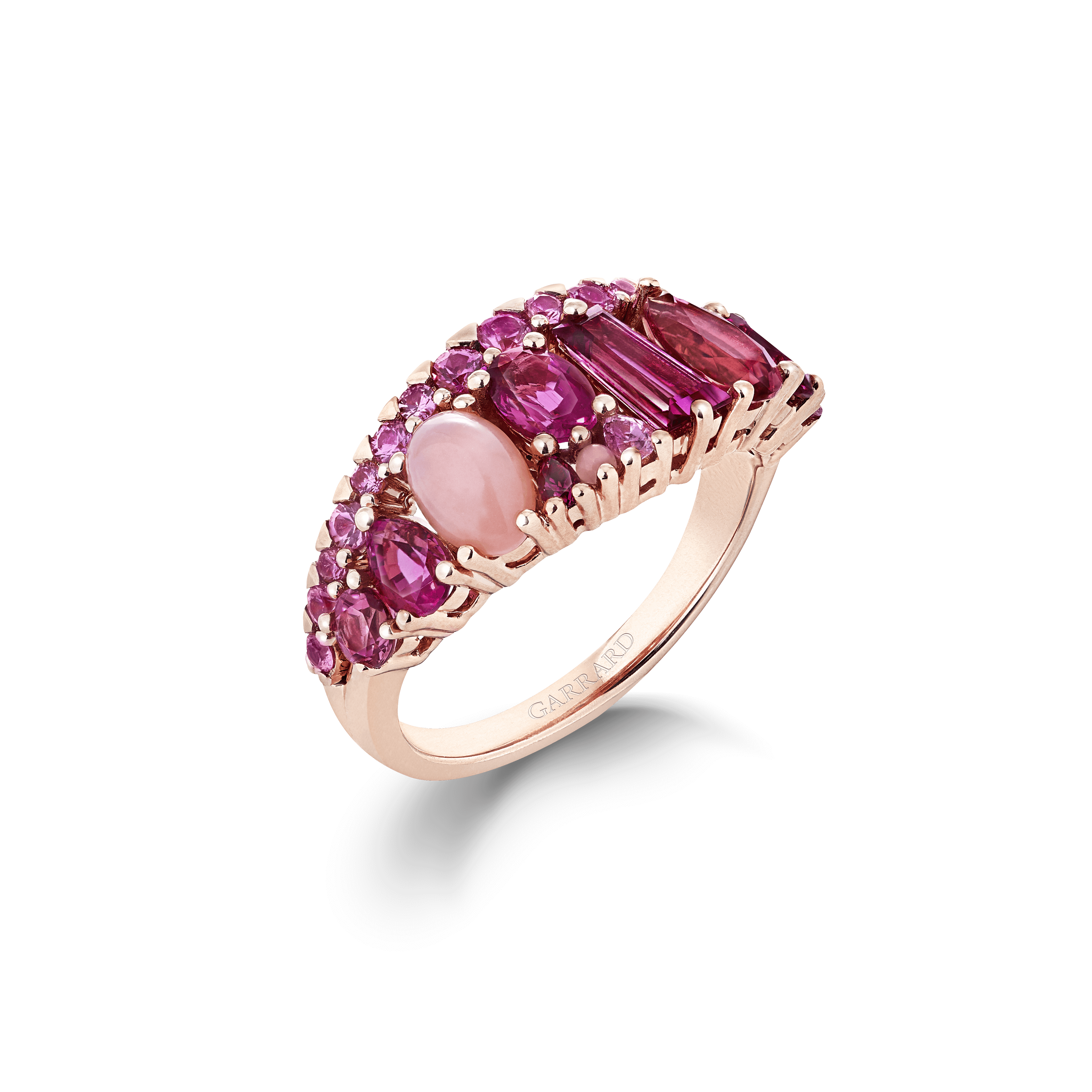 Garrard Blaze Collection 18ct rose gold band ring with pink sapphires rubellites and pink opals 2017675 Garrard Blaze Collection 18ct rose gold band ring with pink sapphires rubellites and pink opals 2017675