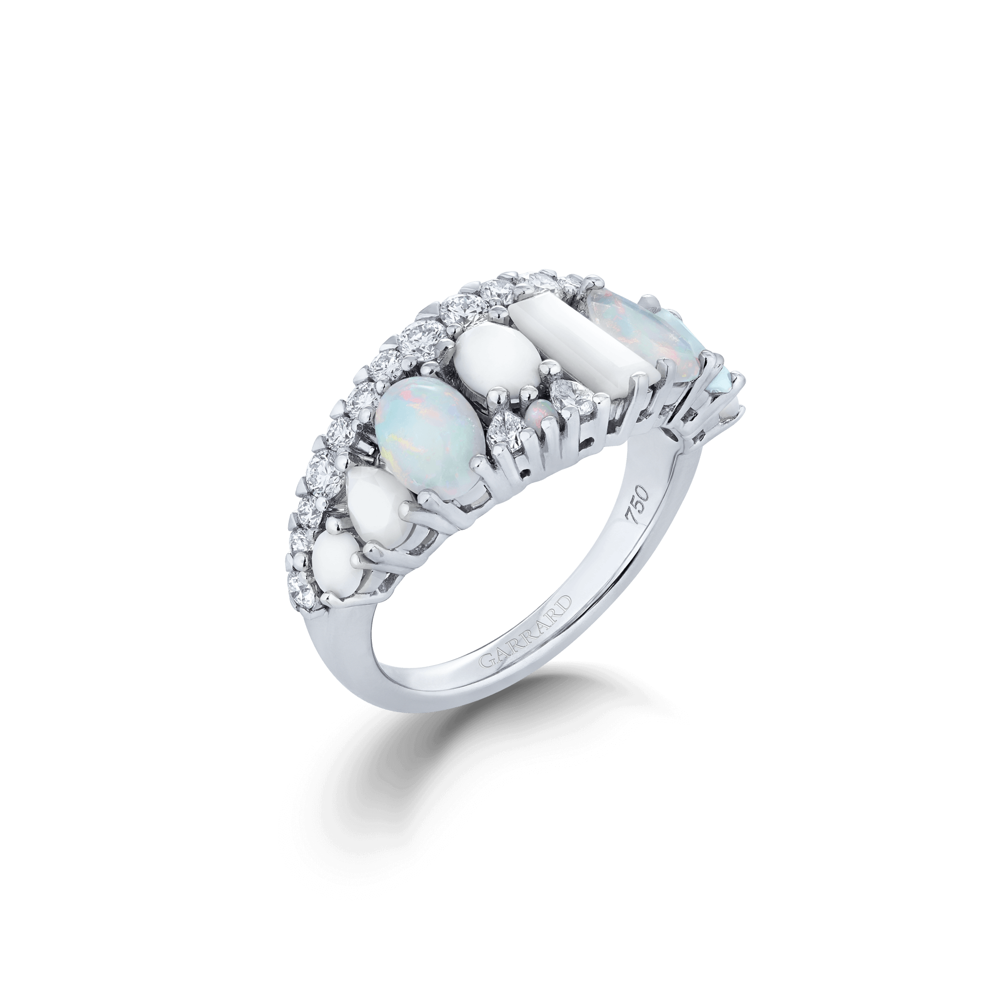 Garrard Blaze Collection 18ct white gold band ring with white diamonds white opal white agate and white mother of pearl 2017672