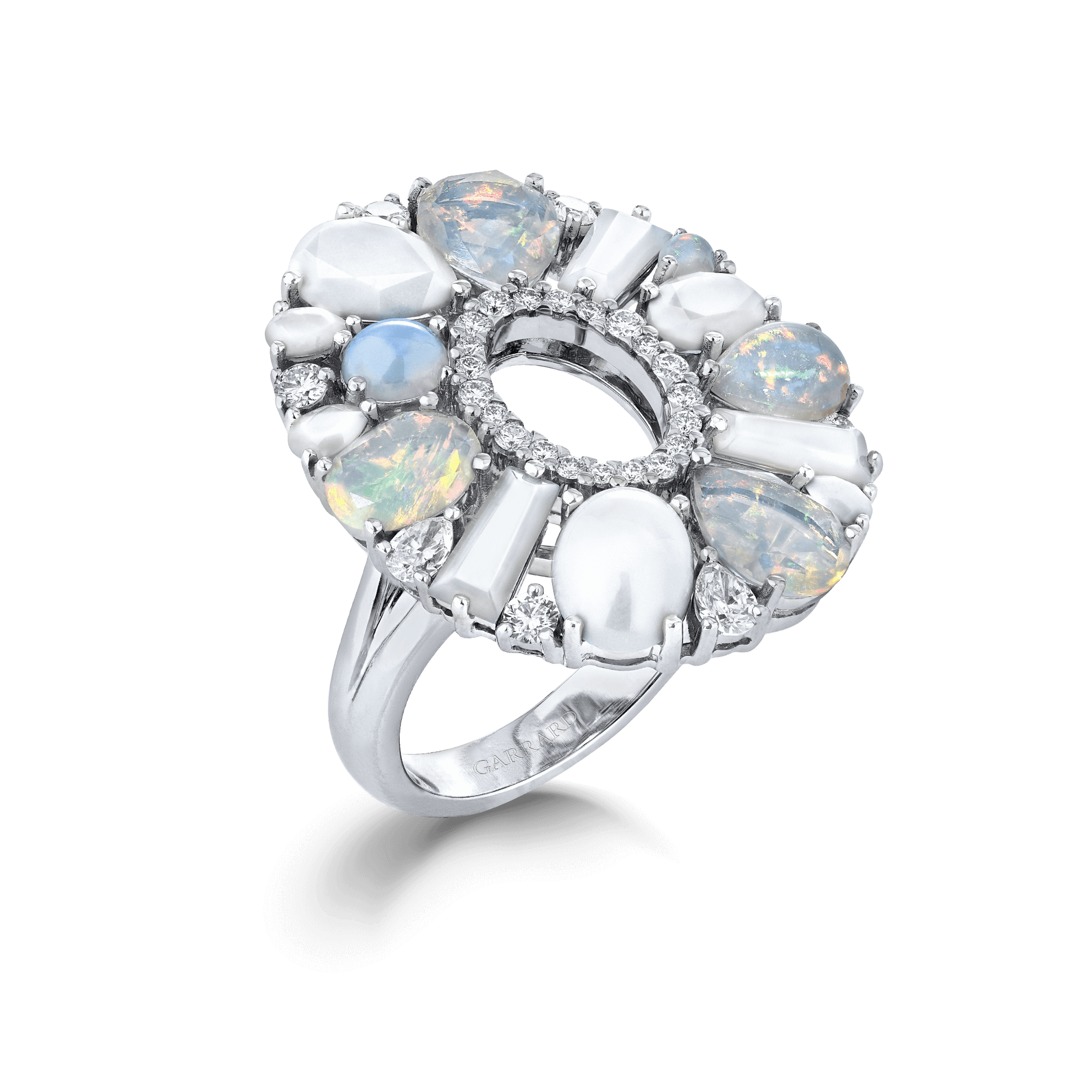 Garrard Blaze Collection 18ct white gold cocktail ring with white diamonds white opal white agateand white mother of pearl 2017643