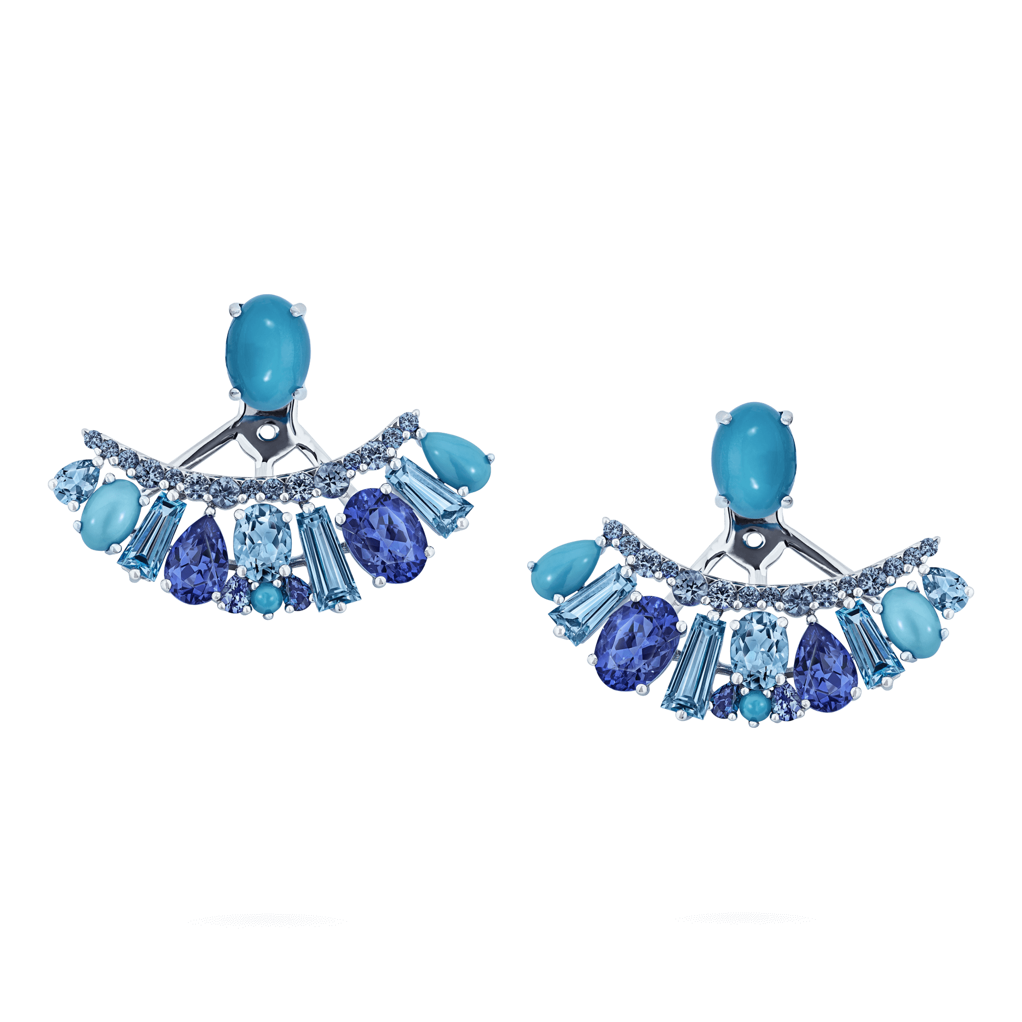 Garrard Blaze Collection 18ct white gold ear jackets with blue sapphires tanzanites aquamarines blue topaz and turquoise 2017657 2