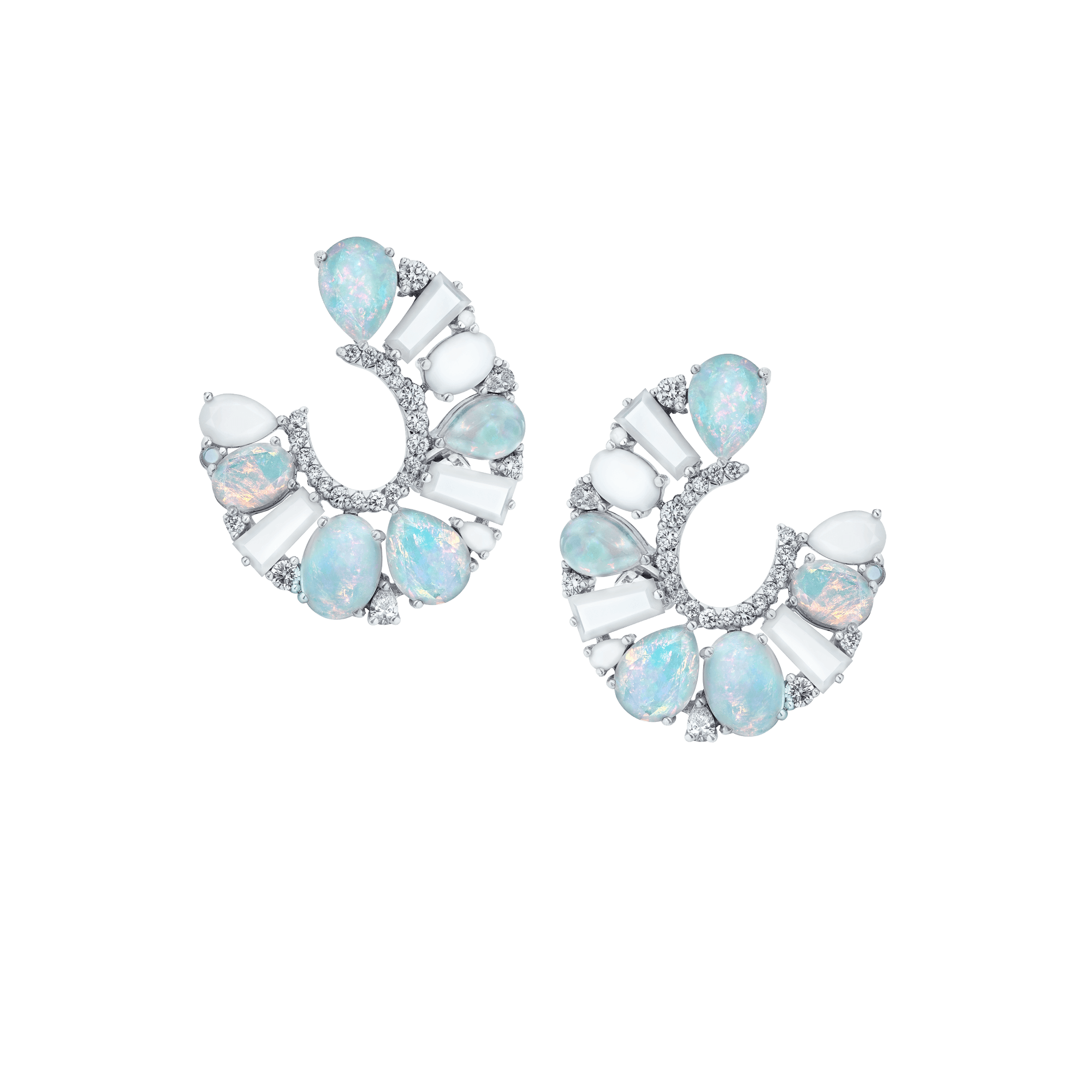 Garrard Blaze Collection 18ct white gold hoop earringwith white diamonds white opal white agate and white mother of pearl 2017664