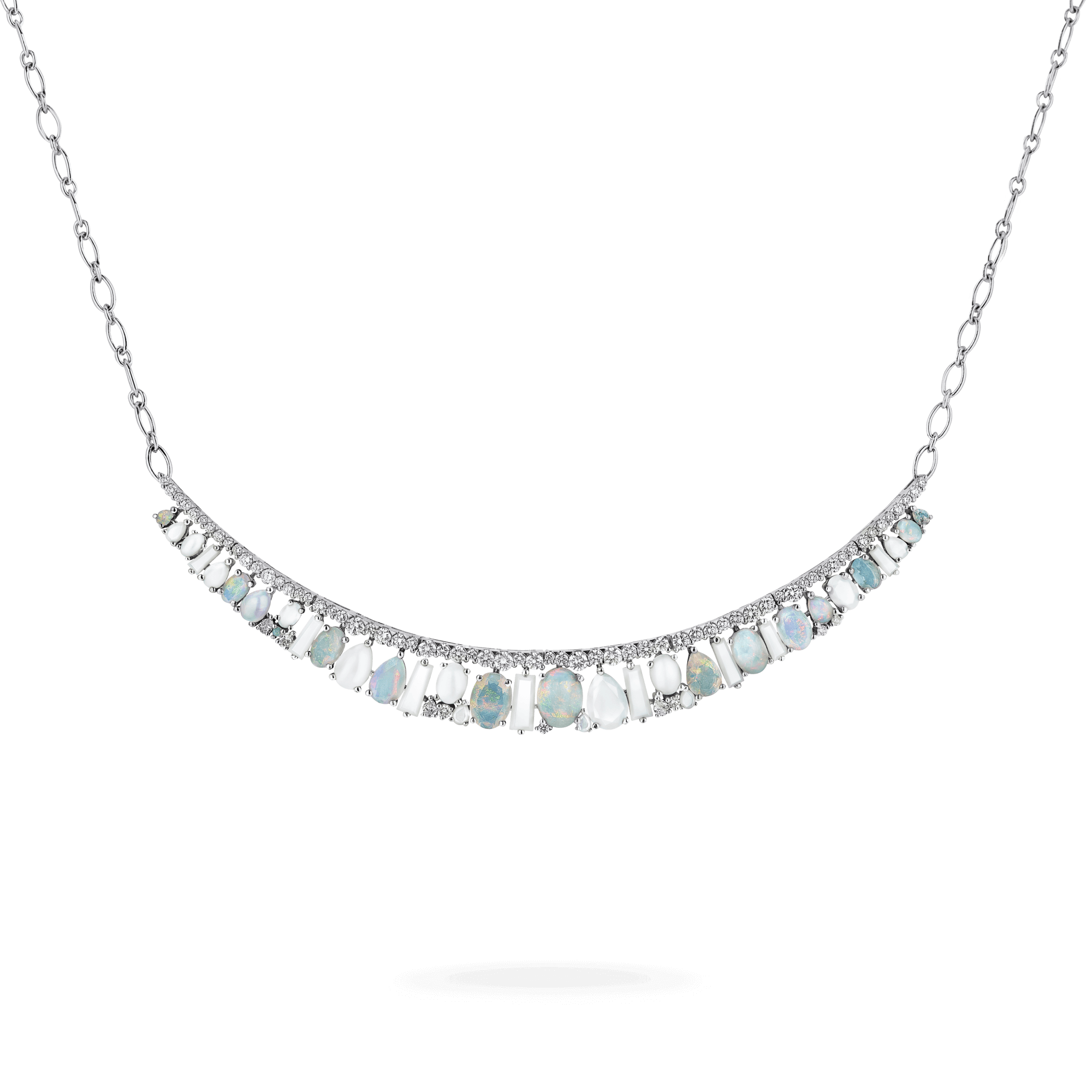 Garrard Blaze Collection 18ct white gold necklace with white diamonds white opal white agate and white mother of pearl 2017652