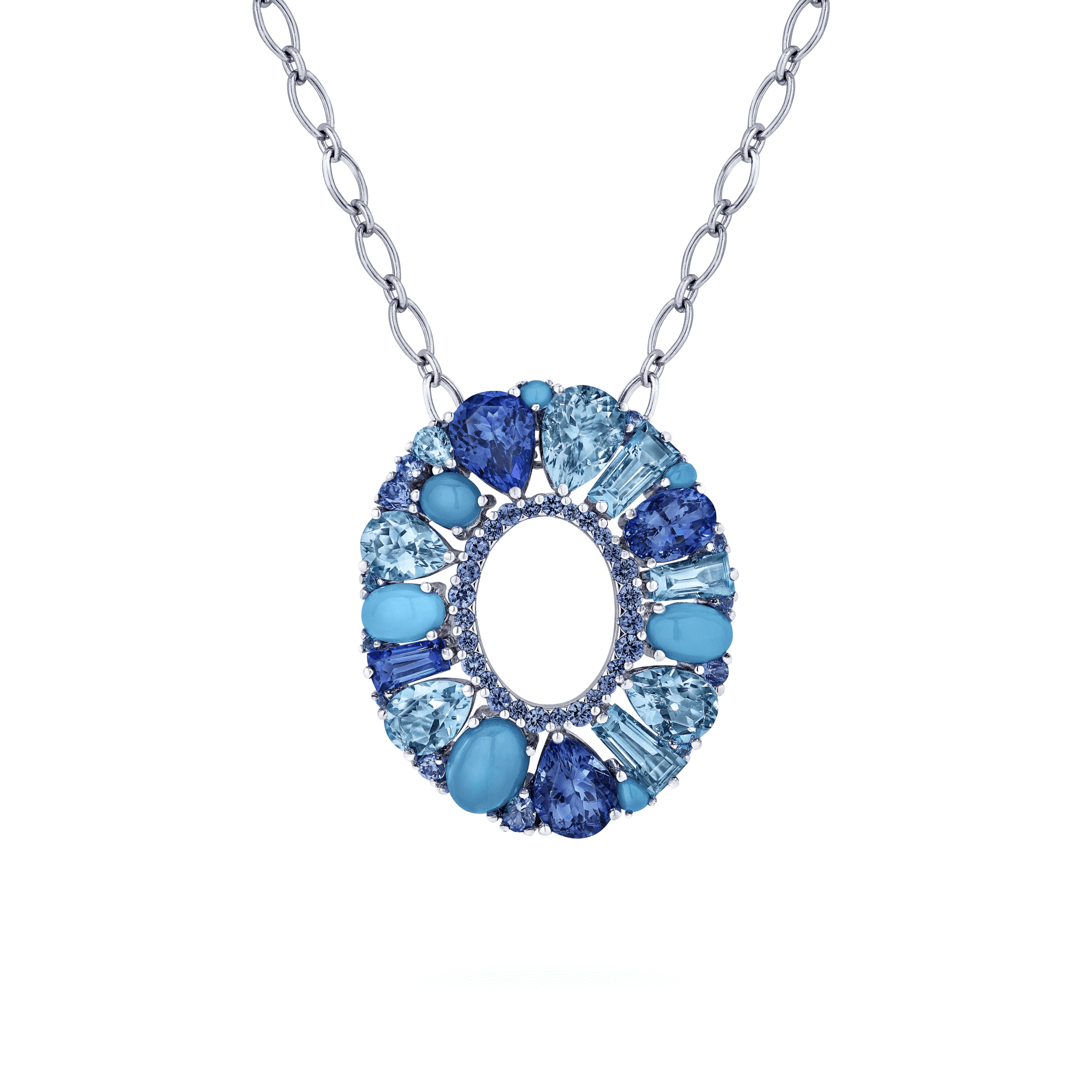 Garrard Blaze Collection 18ct white gold pendant with blue sapphires tanzanites aquamarines blue topaz and turquoise 2017649