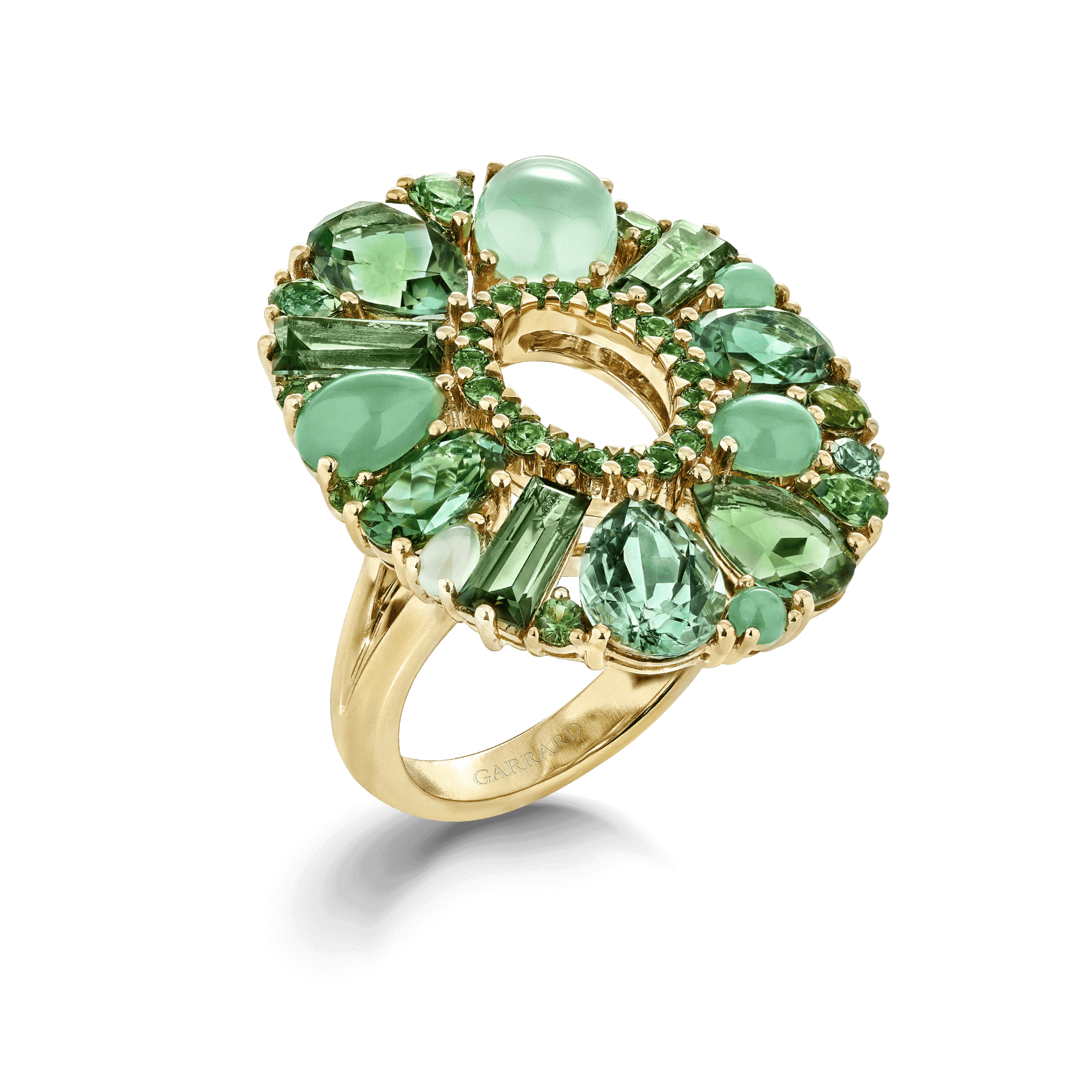 Garrard Blaze Collection 18ct yellow gold cocktail ring with green sapphires green tourmalines tsavorites and chrysoprase 2017646