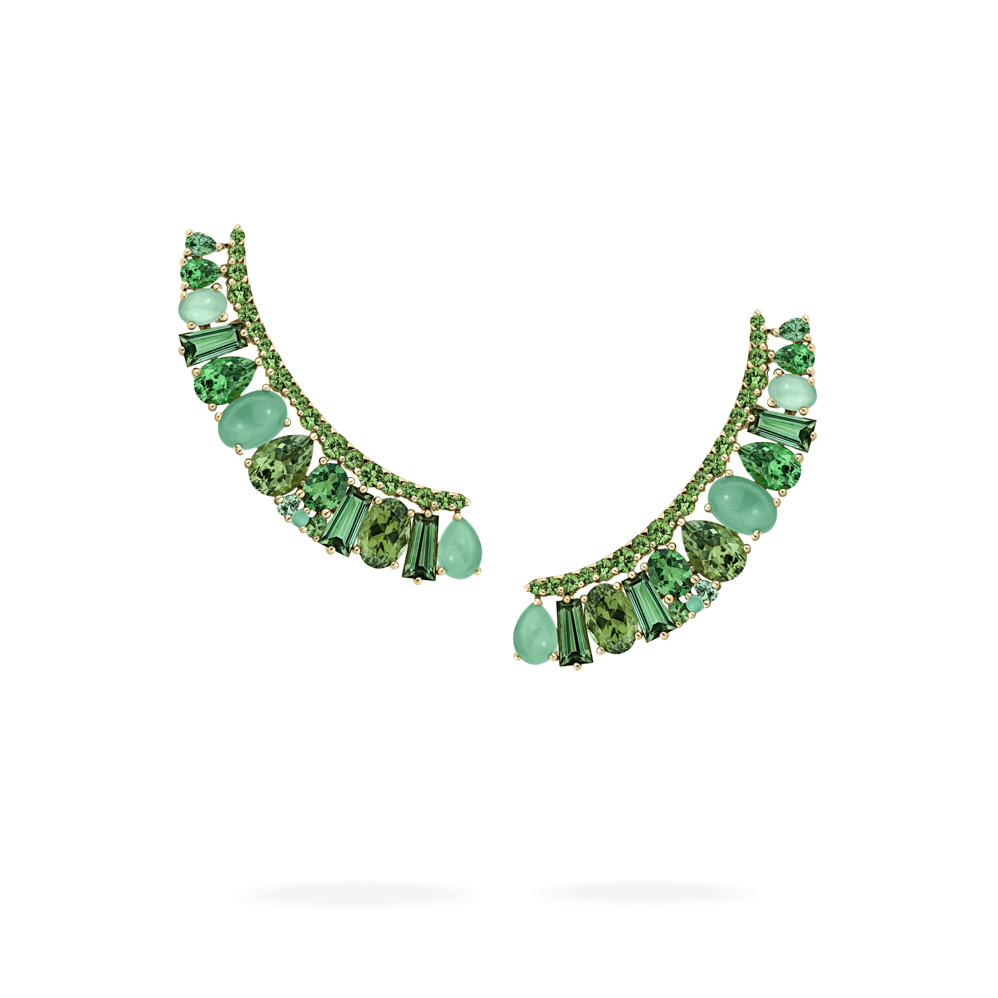 Garrard Blaze Collection 18ct yellow gold ear climbers with green sapphires green tourmalines tsavorites and chrysoprase 2017662