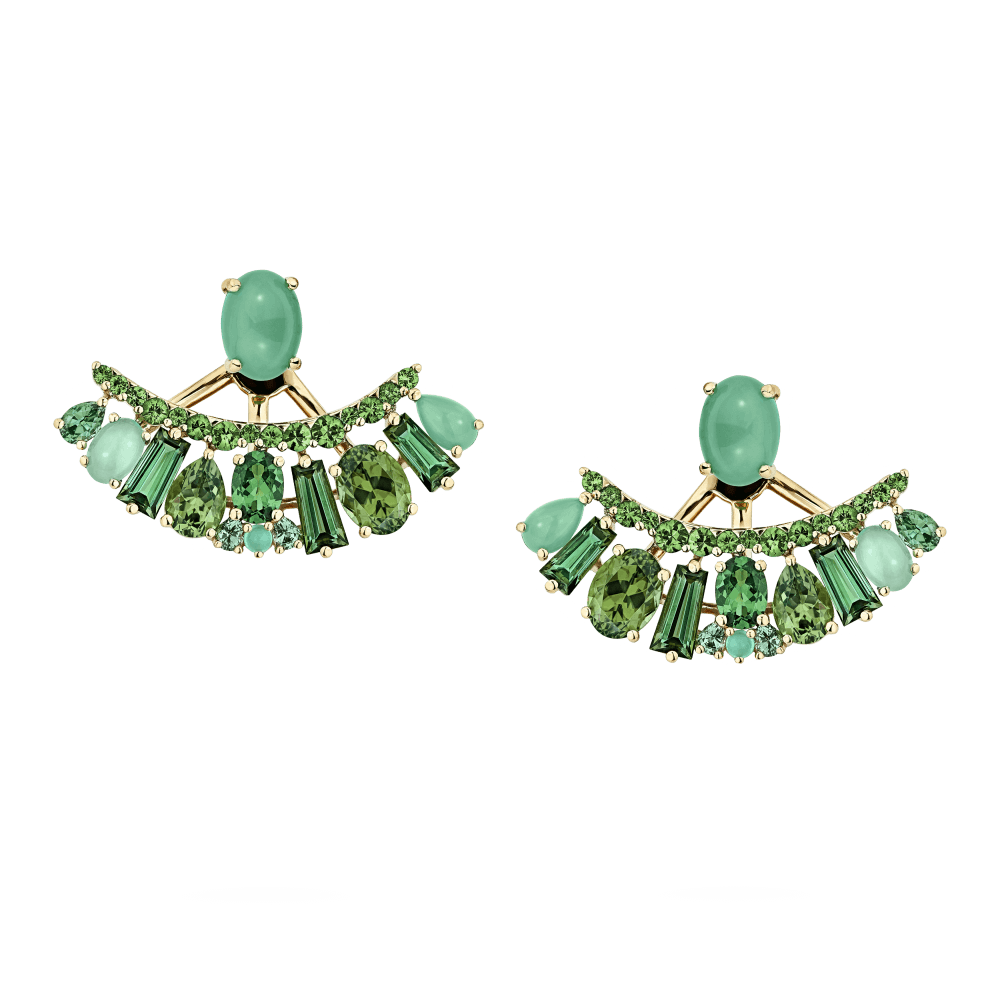 Garrard Blaze Collection 18ct yellow gold ear jackets with green sapphires green tourmalines tsavorites and chrysoprase 2017658
