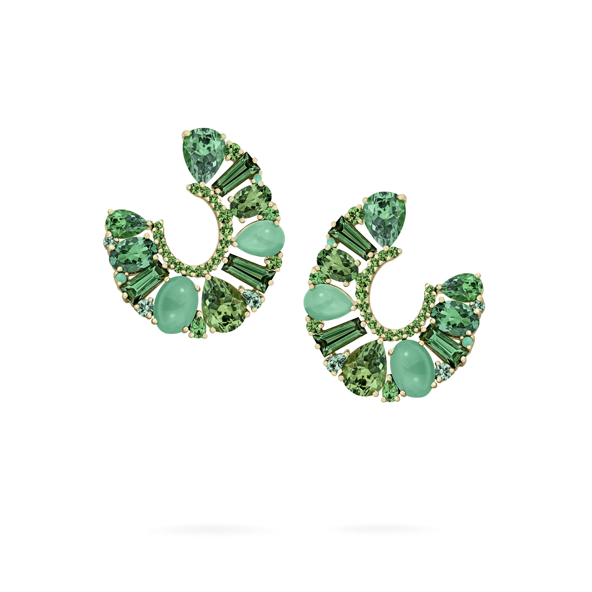 Garrard Blaze Collection 18ct yellow gold hoop earrings with green sapphires green tourmalines tsavorites and chrysoprase 2017666