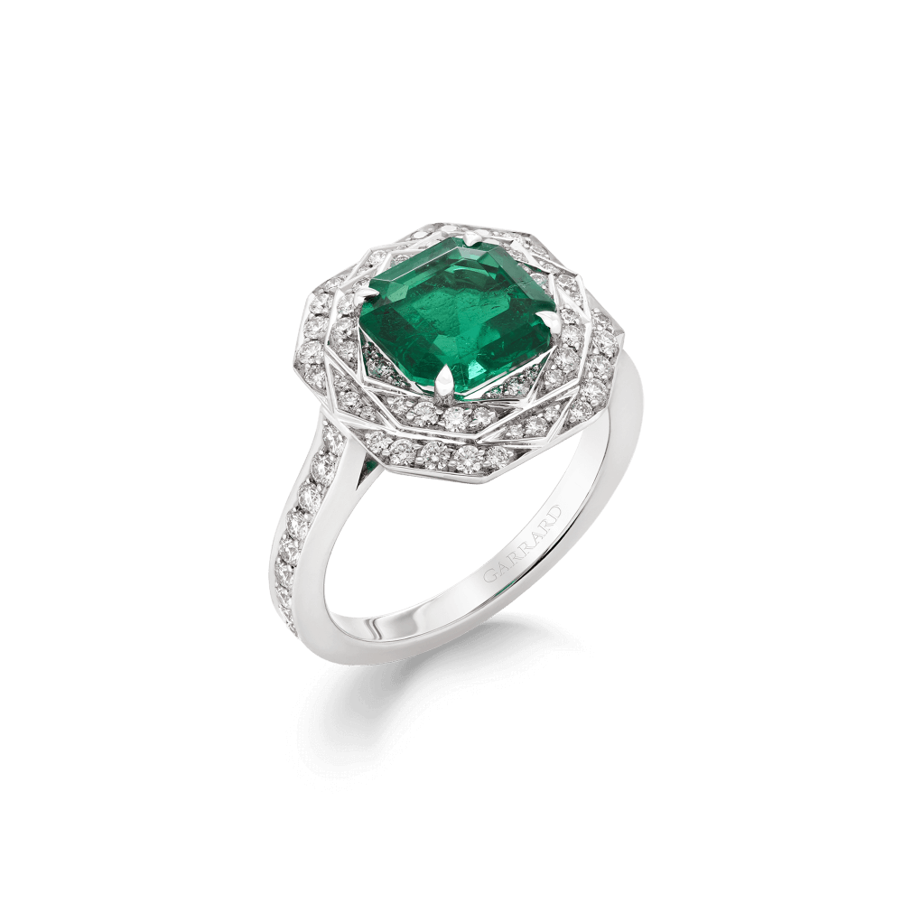 Garrard Jewelled Vault 2.52ct Emerald Cut Colombian Emerald Ring In 18ct White Gold with Diamonds, 2017861