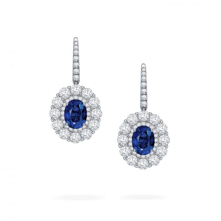 1735 Double Cluster Sapphire Earrings | In Platinum with Diamonds | Garrard
