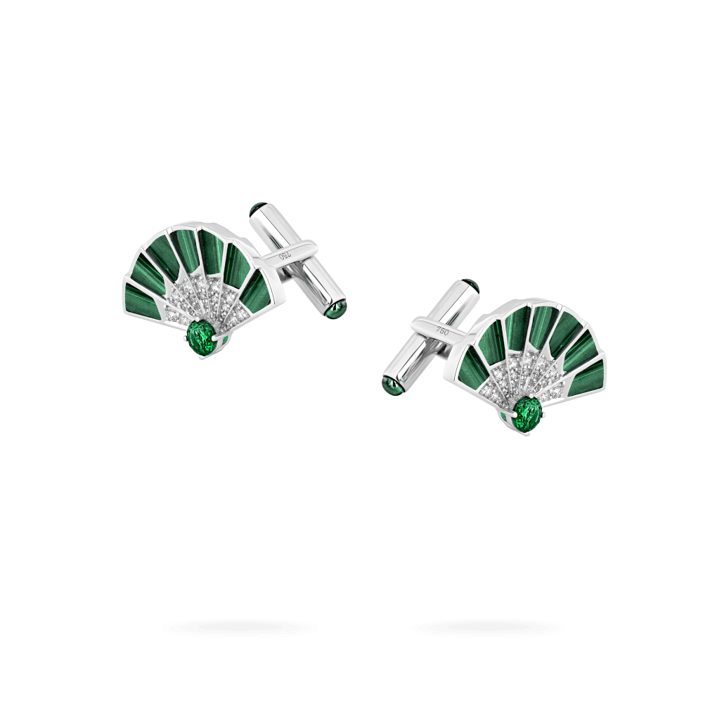 Fanfare Symphony Emerald and Malachite Cufflinks In 18ct White Gold with Diamonds2017637