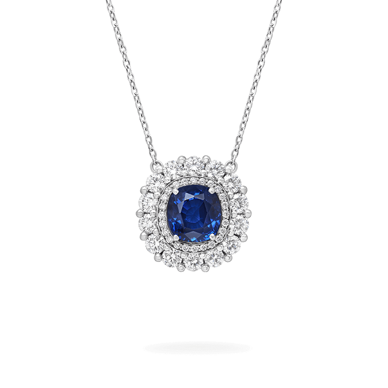 Jewelled Vault 3.88ct Sapphire 1735 Double Cluster Pendant