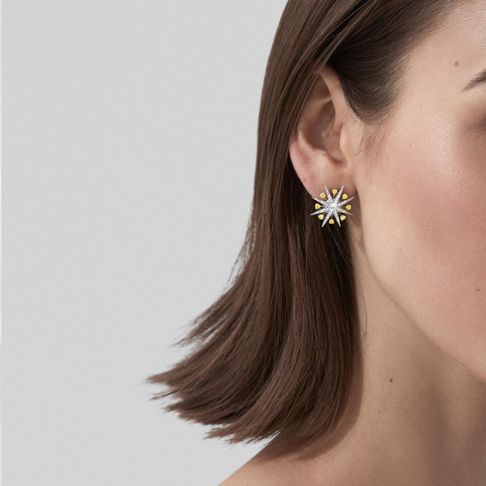 Starlight White and Yellow Diamond Earrings In 18ct White and Yellow Gold Garrard