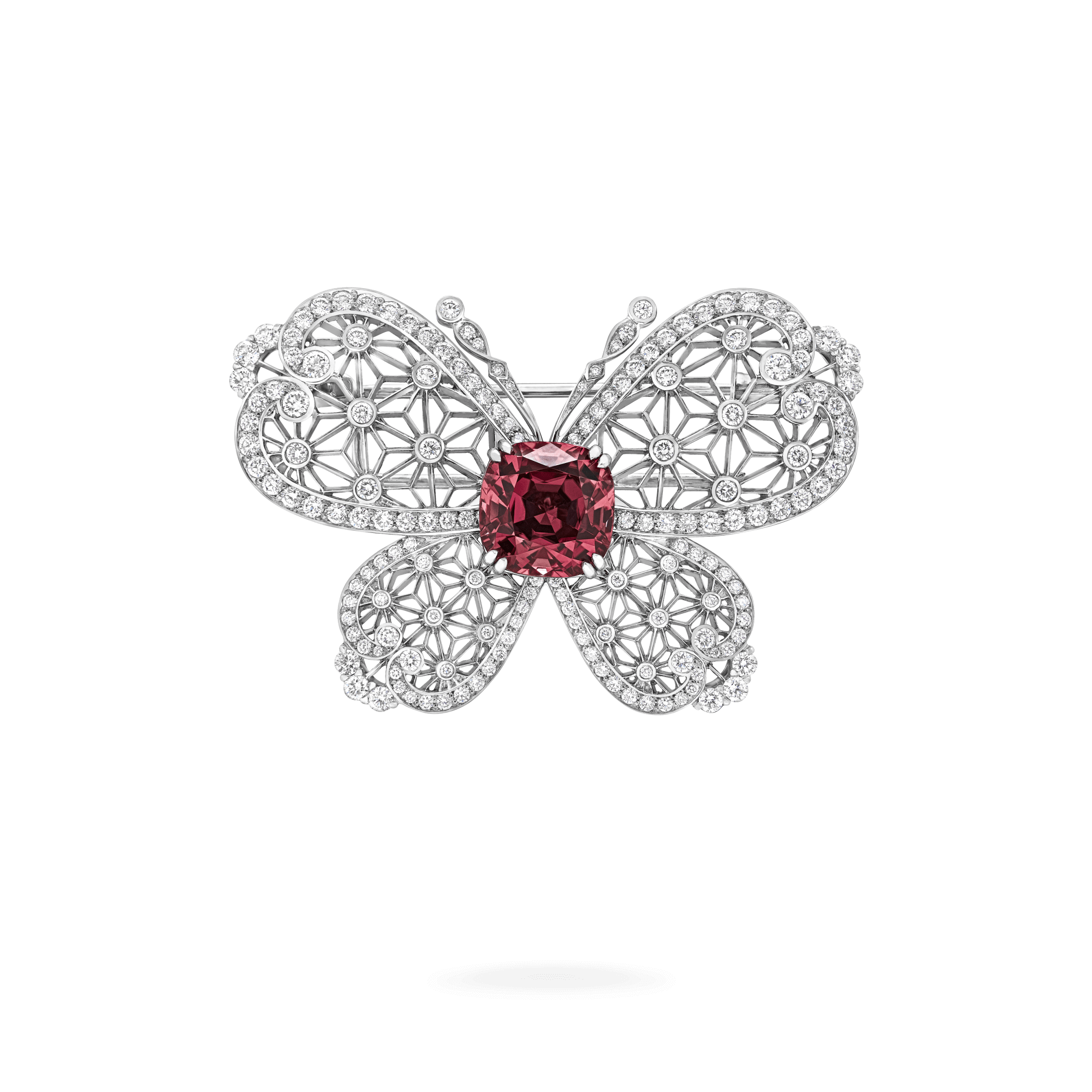 Garrard Muse Filigree 6.86ct Pink Tourmaline and Diamond Brooch In 18ct White Gold 2017884