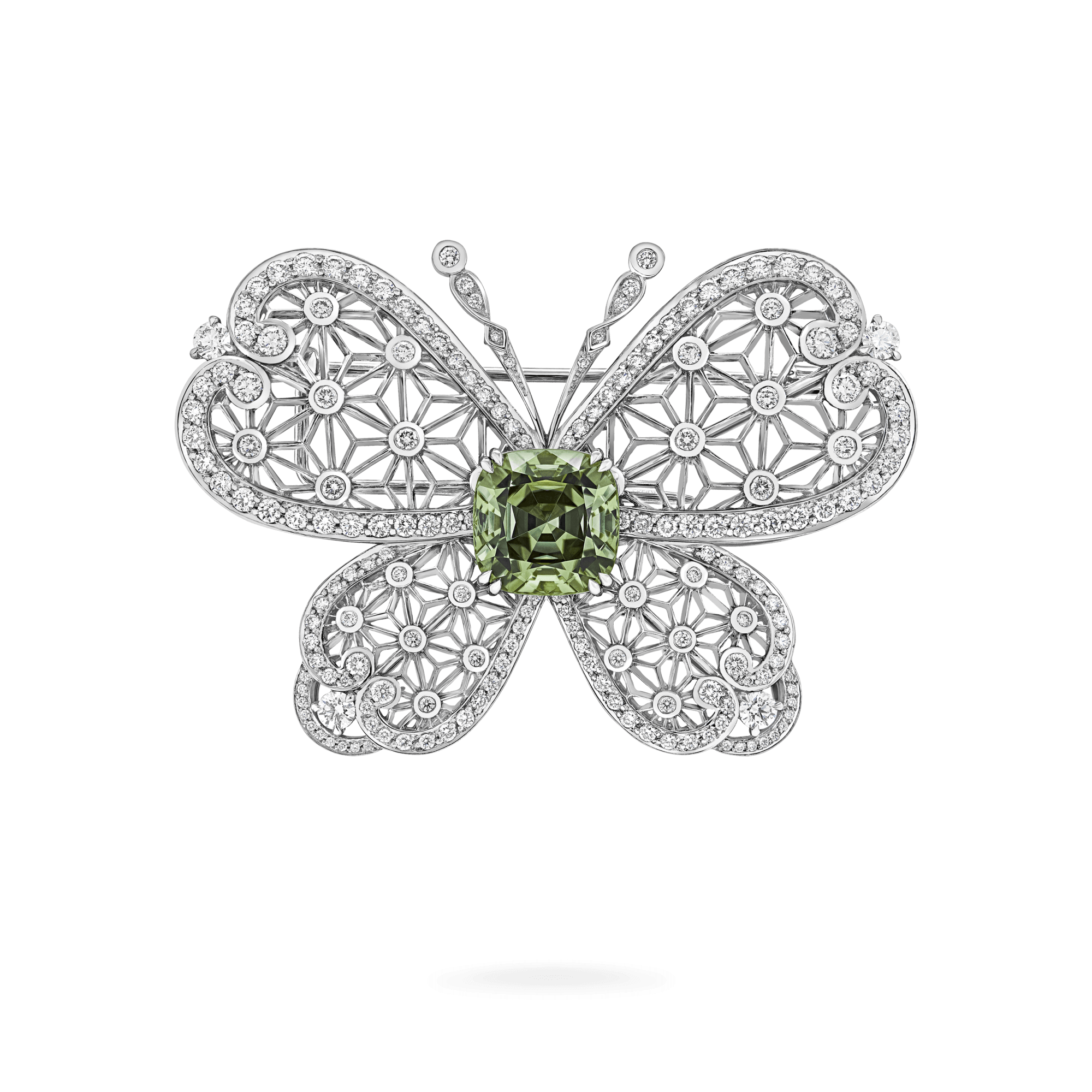 Garrard Muse Filigree 8.50ct Green Tourmaline and Diamond Brooch In 18ct White Gold 2017883