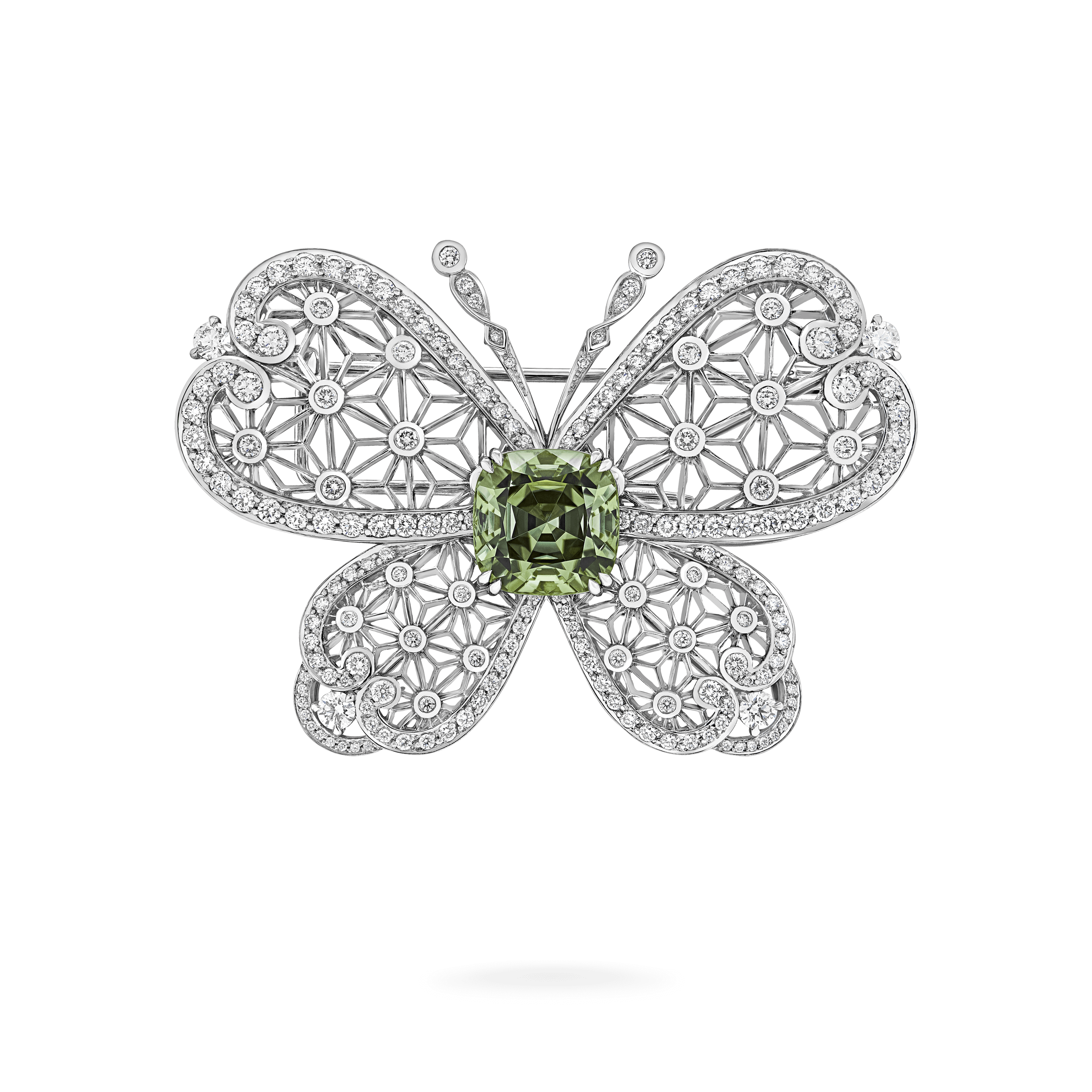 Garrard Muse Filigree 8.50ct Green Tourmaline and Diamond Brooch In 18ct White Gold 2017883 Garrard Muse Filigree 8.50ct Green Tourmaline and Diamond Brooch In 18ct White Gold 2017883