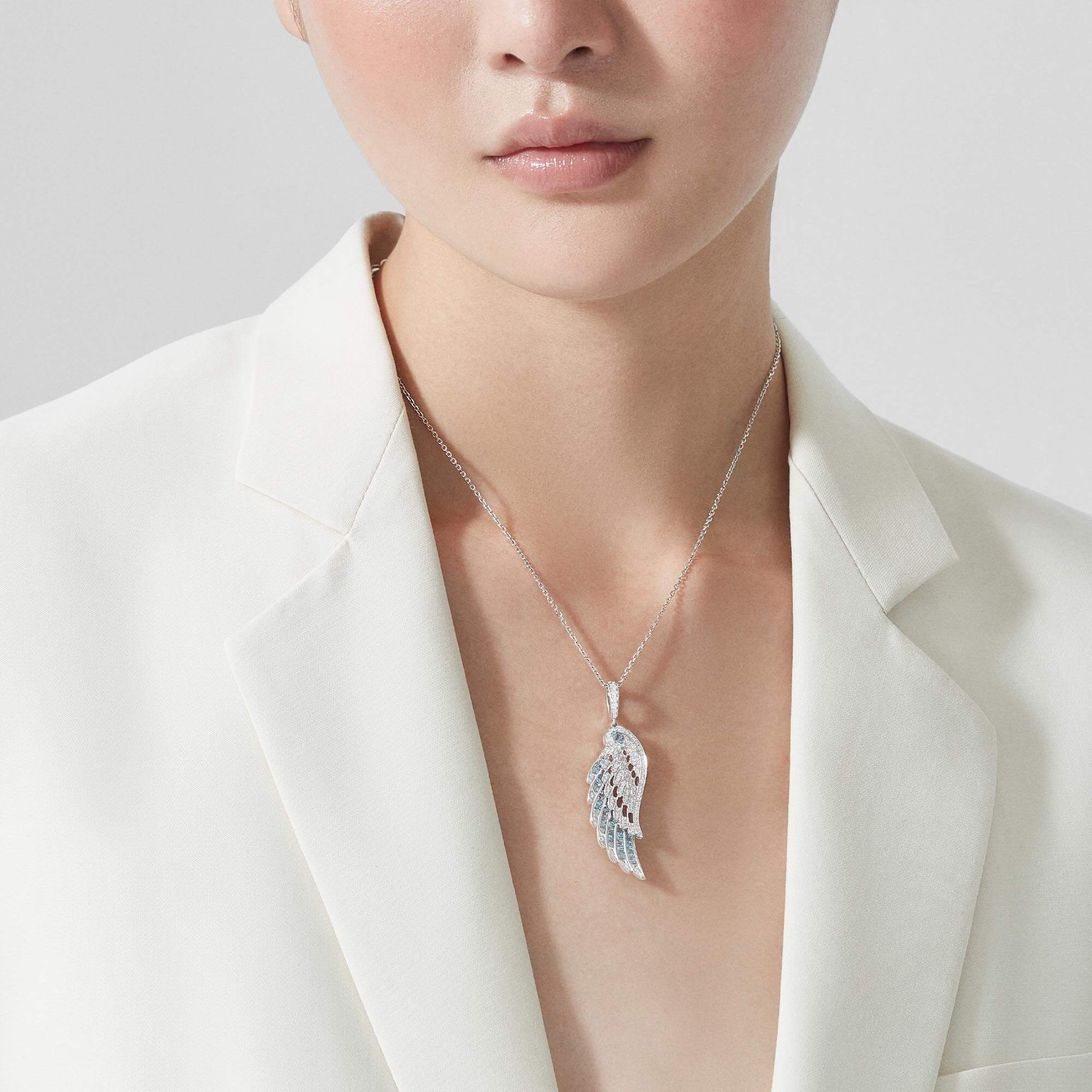 Garrard Wings Jewellery Collection Embrace Aquamarine and Diamond Pendant, 2016576, Model