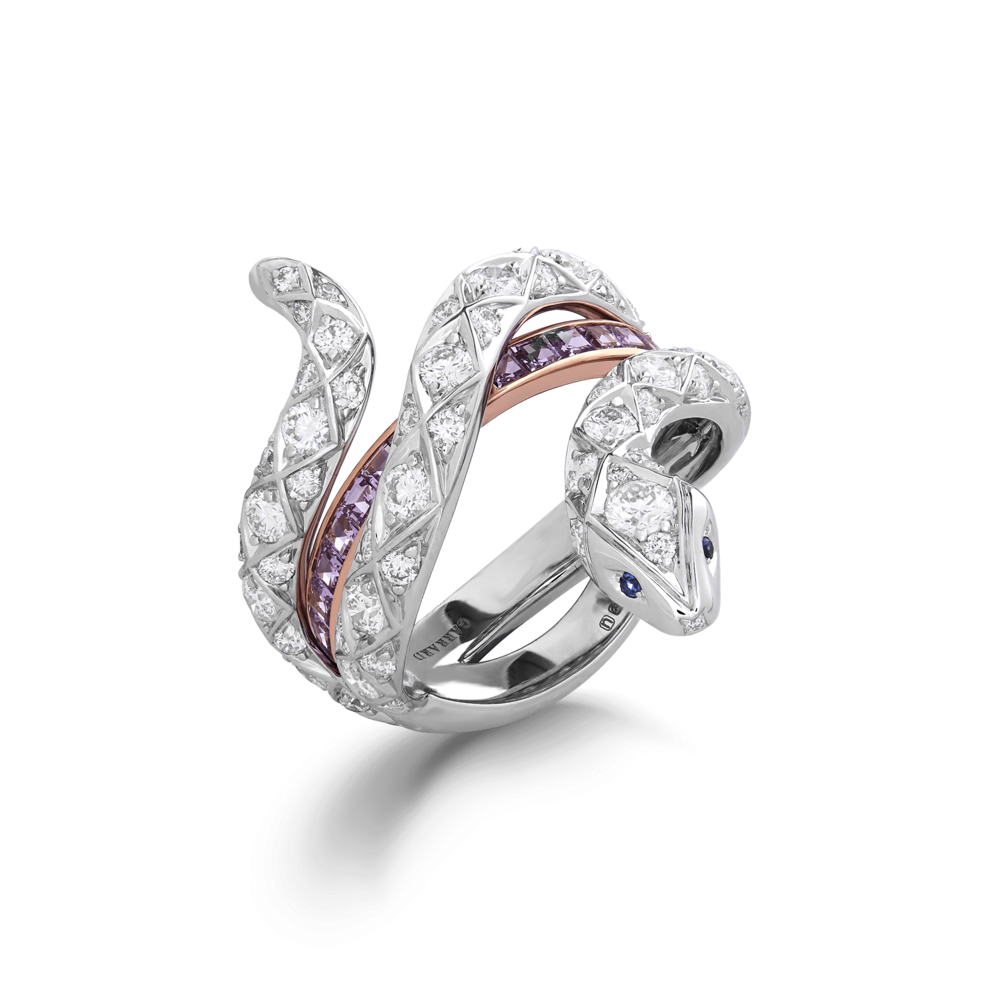 Muse Serpent Purple Sapphire and Diamond Ring In 18ct White Gold with Blue Sapphires. 2016016