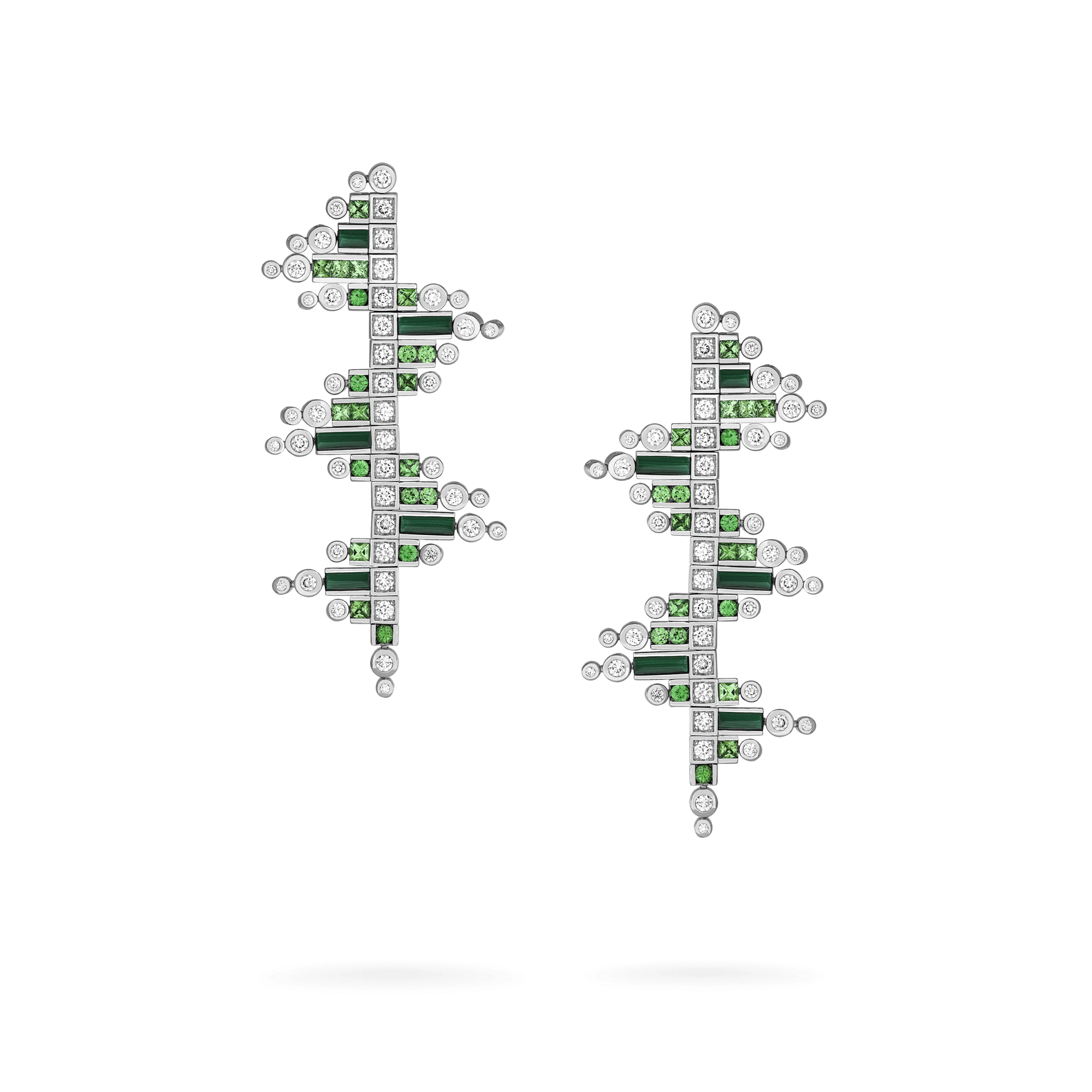 Garrard Couture Amazonia Earrings In 18ct White Gold with Diamonds Tsavorites and Malachite 2018097