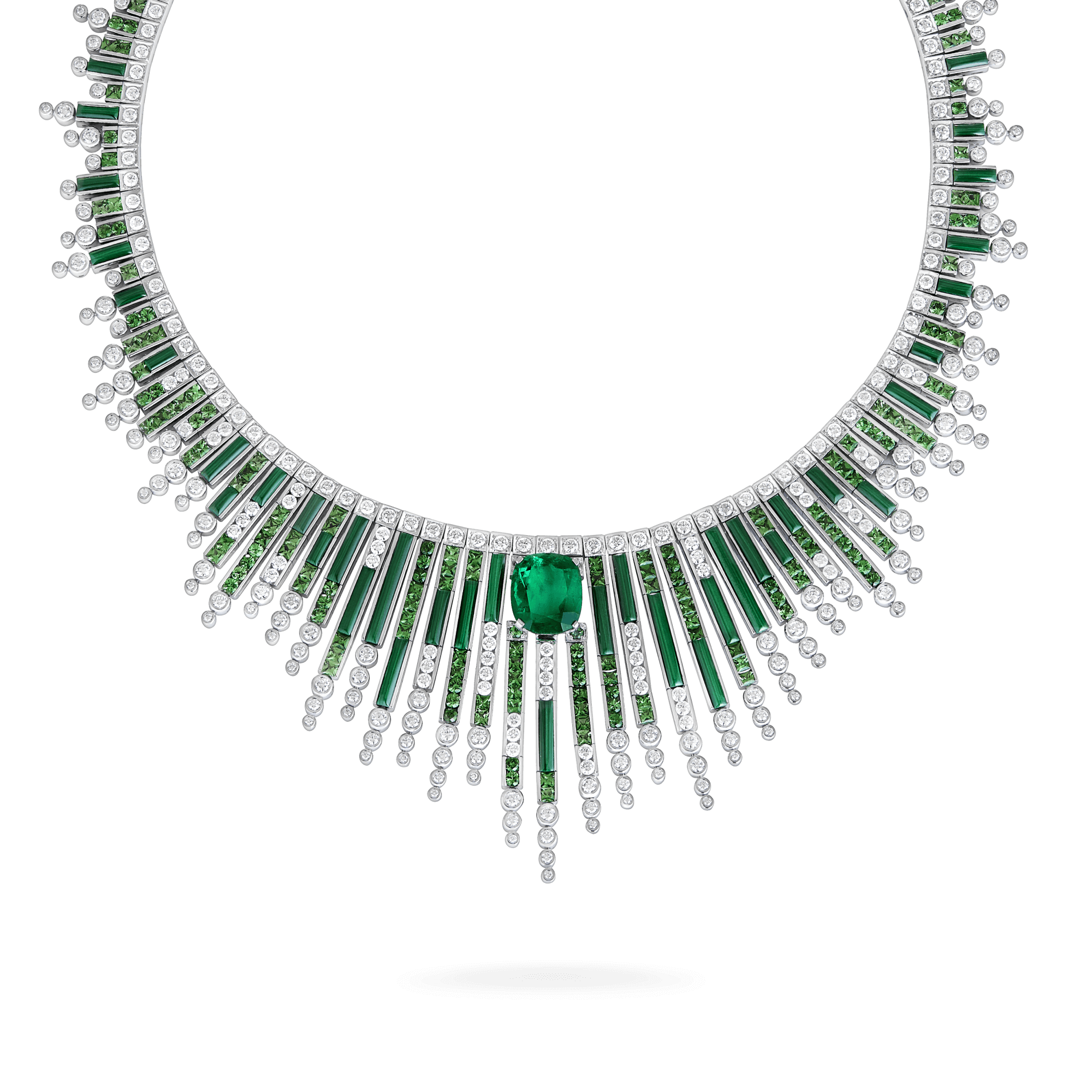 Garrard Couture Amazonia Necklace In 18ct White Gold with Diamonds Tsavorites and Malachite 2017829
