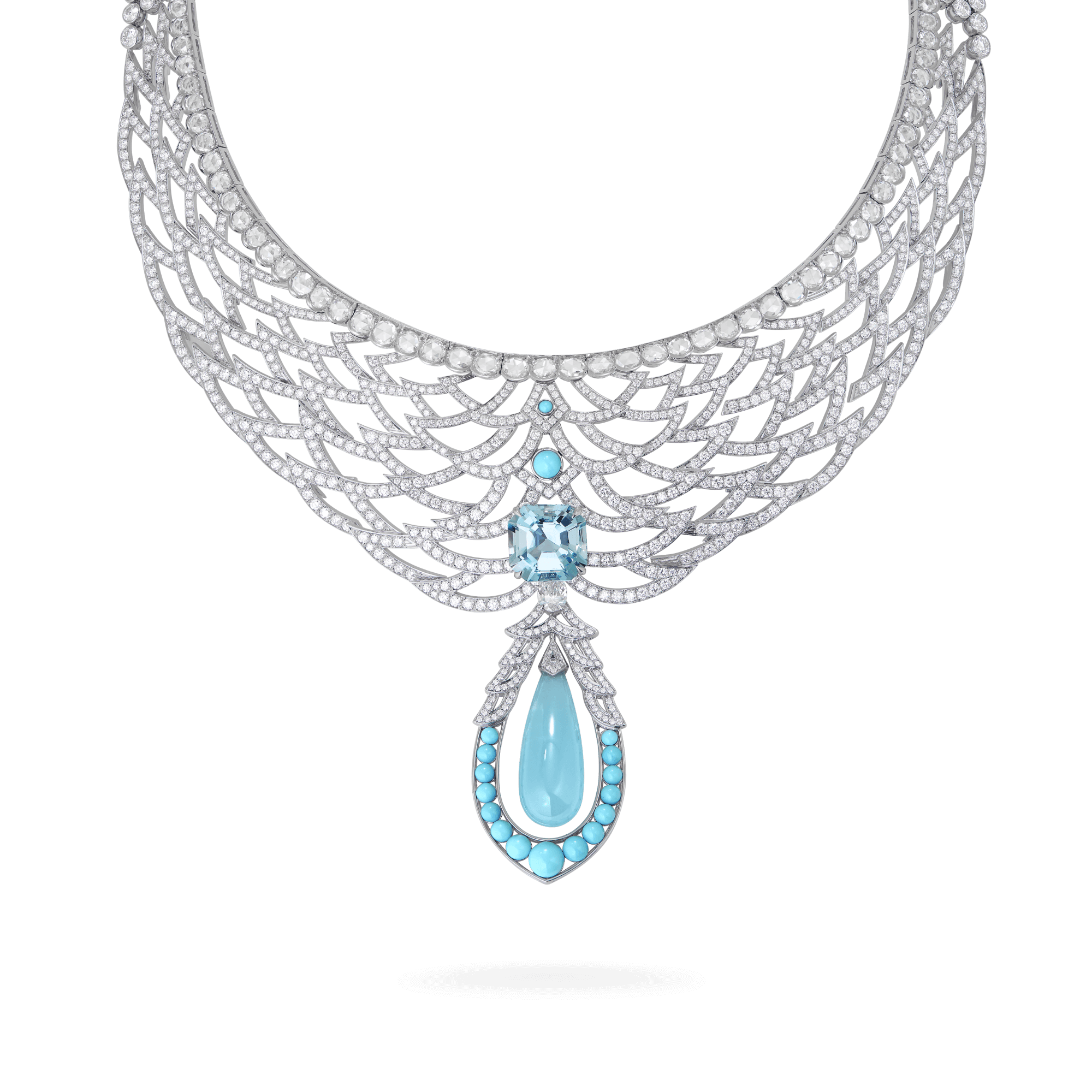 Garrard Couture Mustique Necklace In 18ct White Gold with Aquamarines Diamonds and Turquoise 2018136