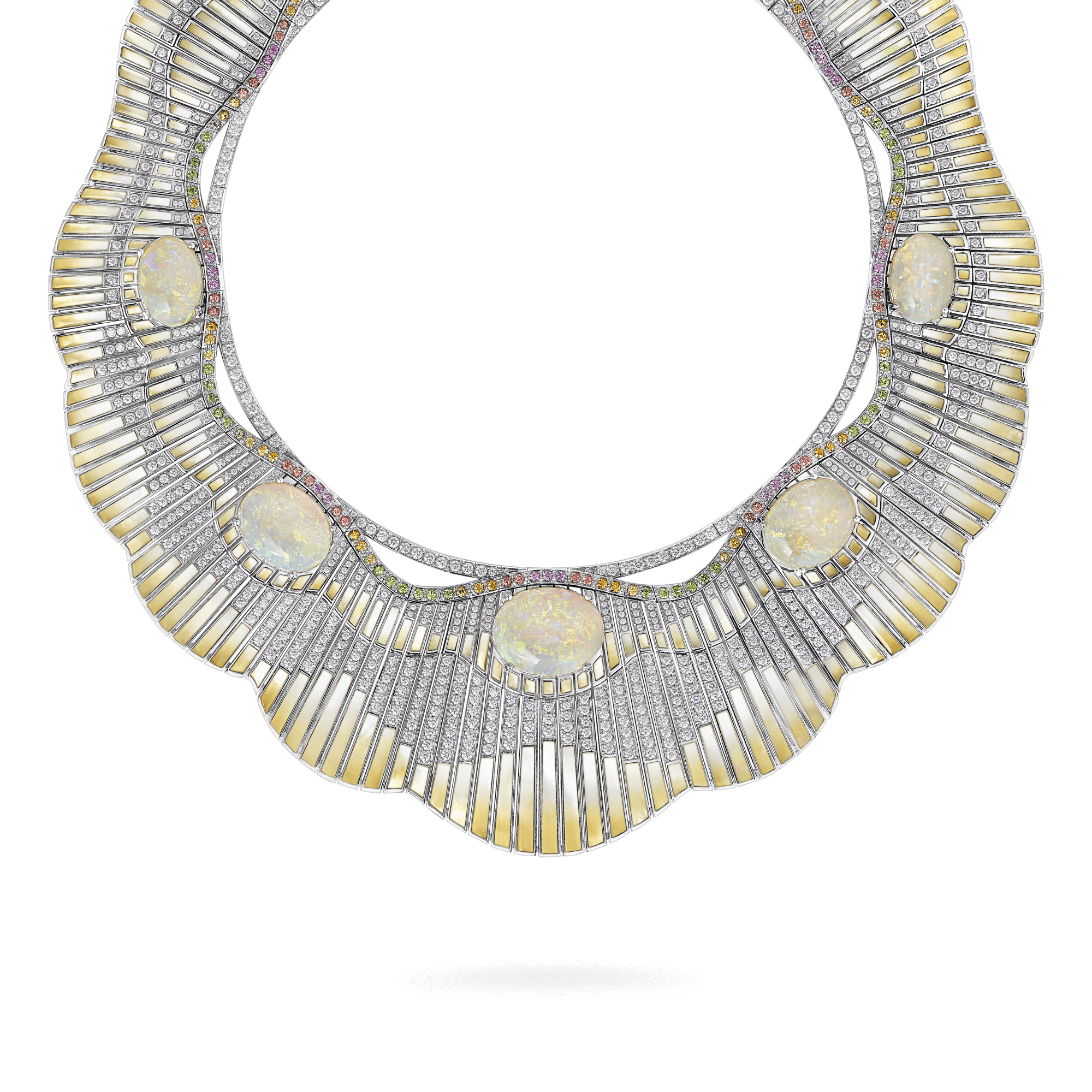 Garrard Couture Northern Lights Necklace In 18ct White Gold with Opals Sapphires Tsavorites Diamonds and Mother of Pearl 2018092