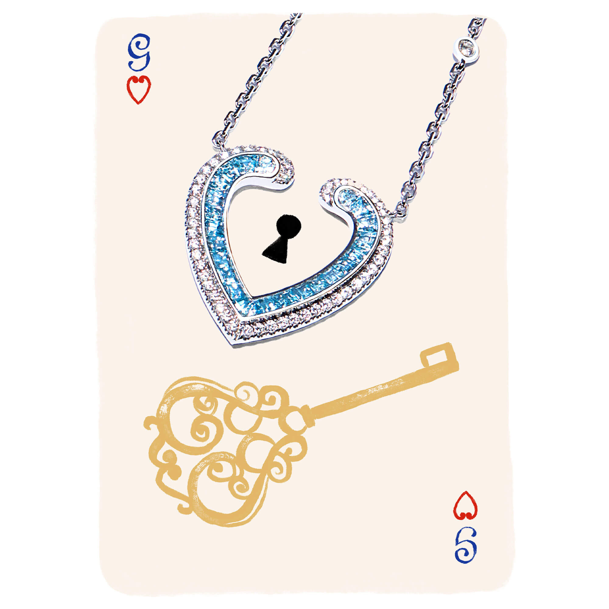 Garrard Valentines Day luxury jewellery gifts Aloria aquamarine and diamond pendant on a Garrard card feature banner
