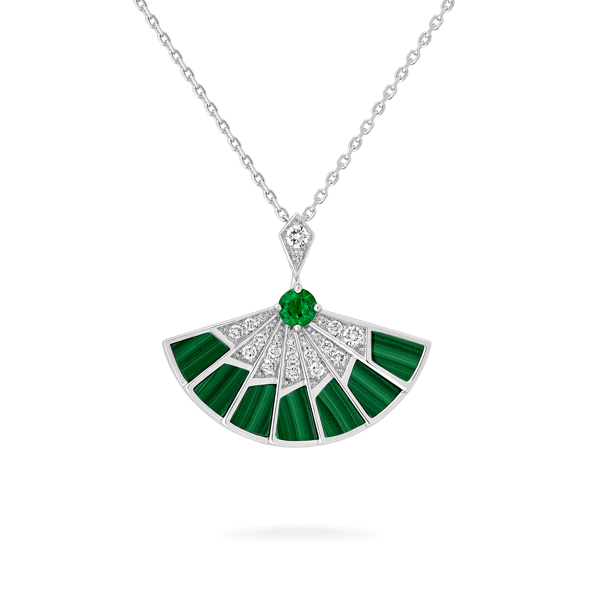 Garrard Fanfare Symphony jewellery collection Emerald and Malachite Slider Pendant In 18ct White Gold with Diamonds 2018259 Hero View