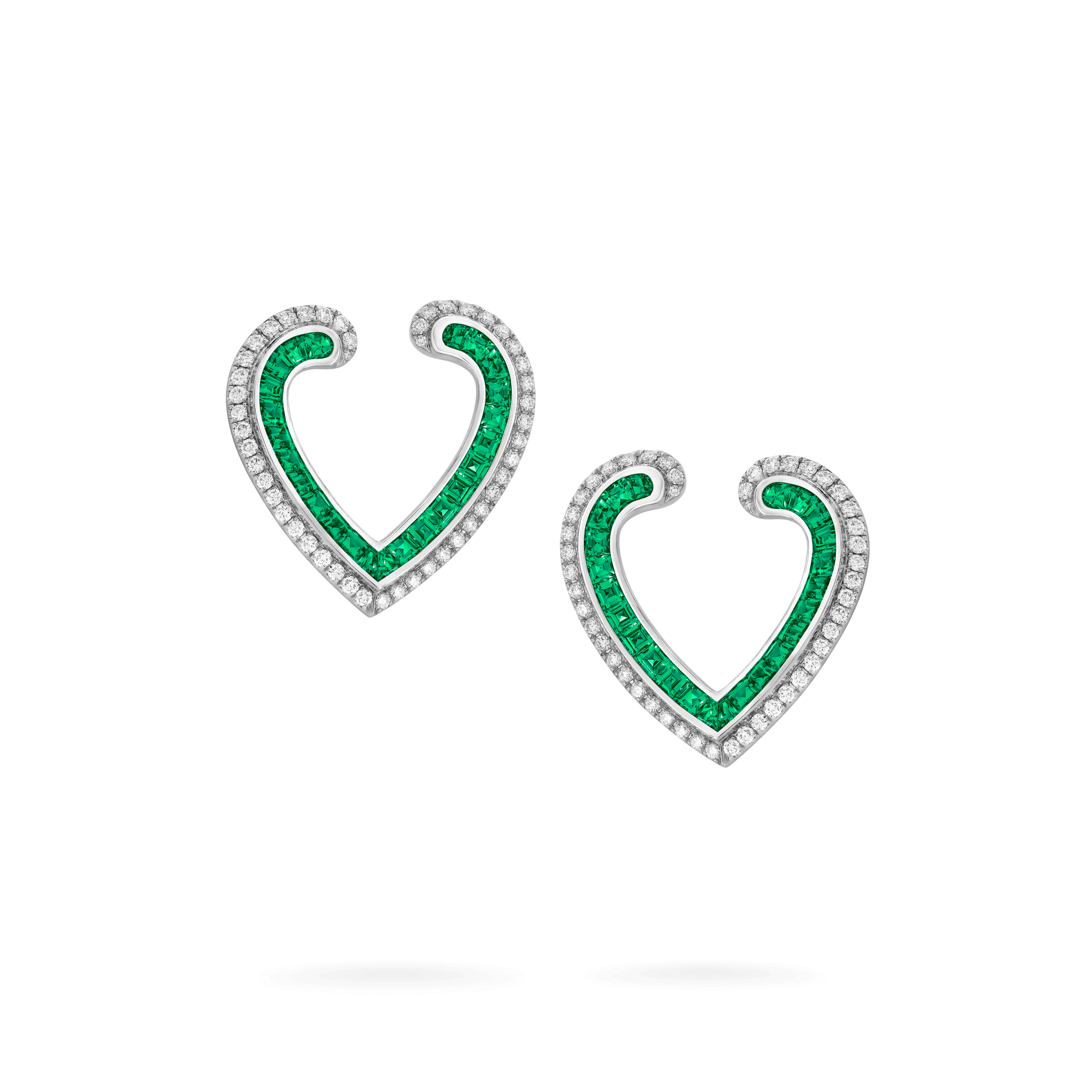 Garrard Aloria jewellery collection Calibre cut Emerald earrings in 18ct white gold with diamonds 2017140 Hero View