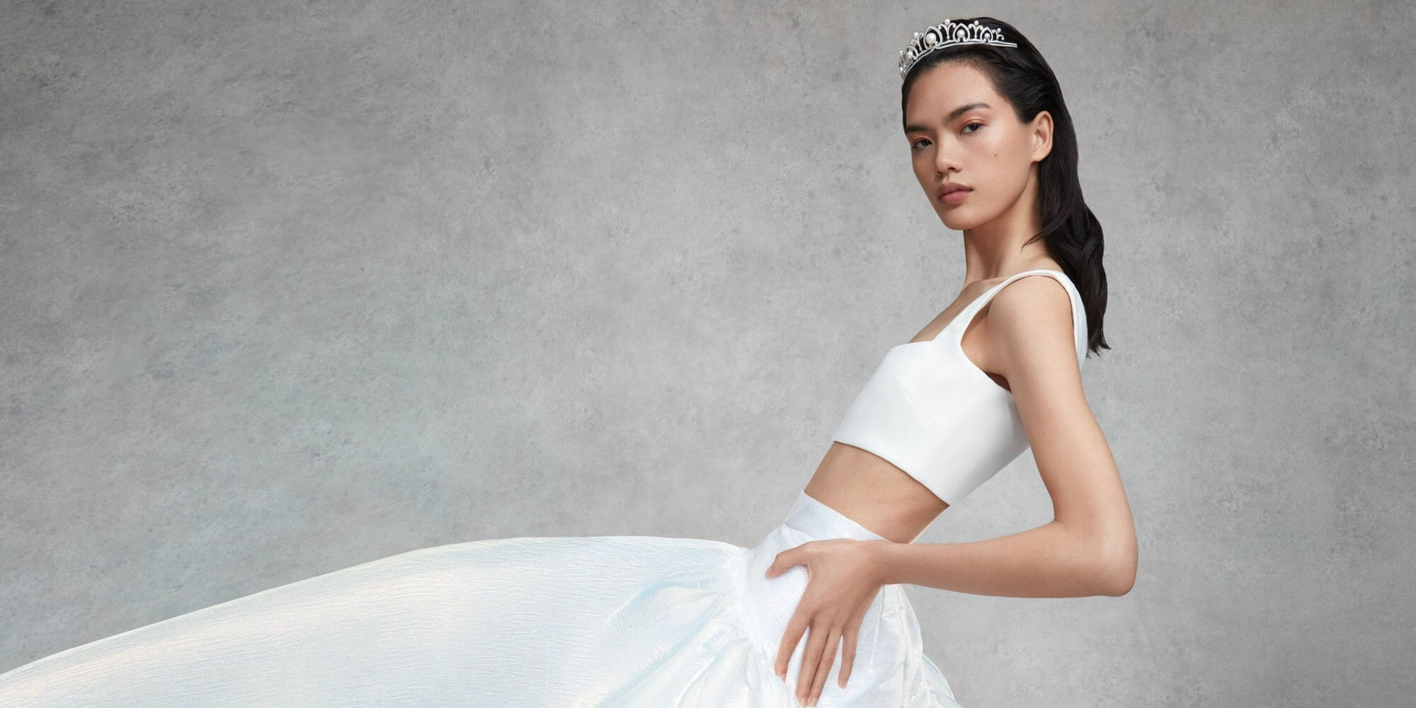 Model wears Garrard Something Borrowed Jewellery rental campaign Tiara