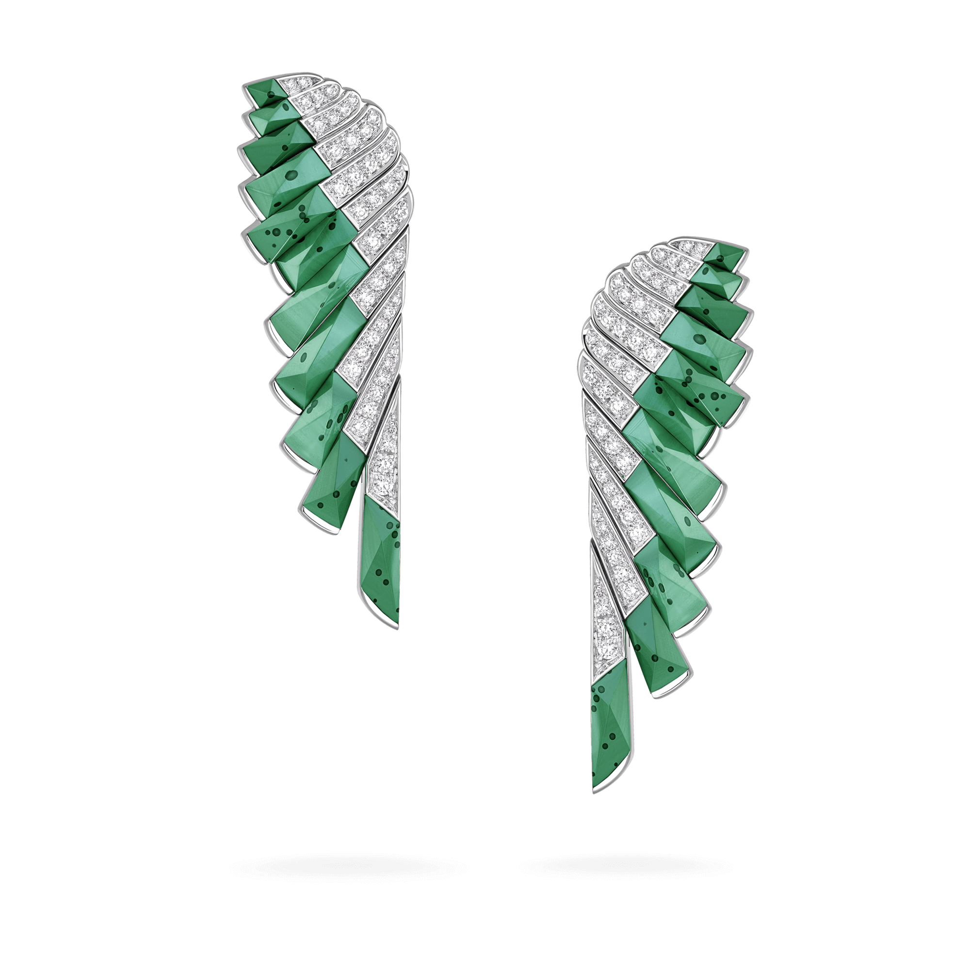 Garrard Wings Jewellery Collection Rising Apple Malachite and Diamond Earrings In 18ct White Gold, 2018622, Hero