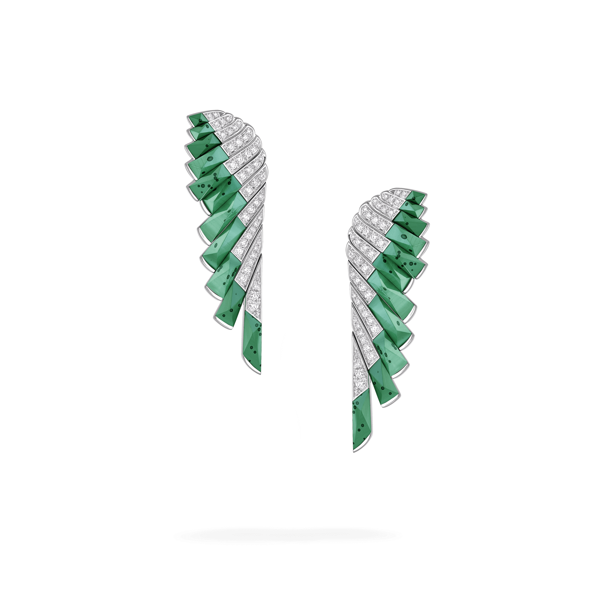 Garrard Wings Rising collection Earrings in 18ct White Gold with Diamonds and Apple Malachite 2018622 Hero View