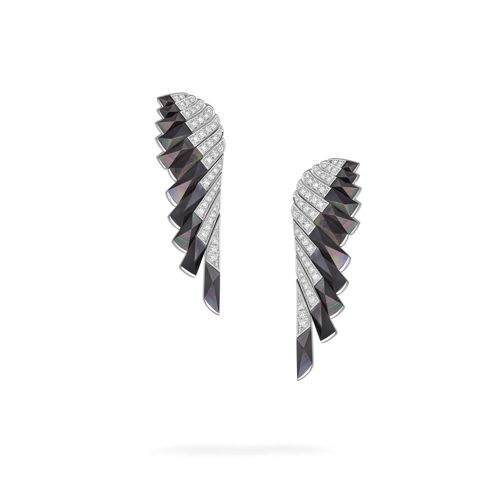 Garrard Wings Rising collection Earrings in 18ct White Gold with Diamonds and Black Mother of Pearl 2018617 Hero View