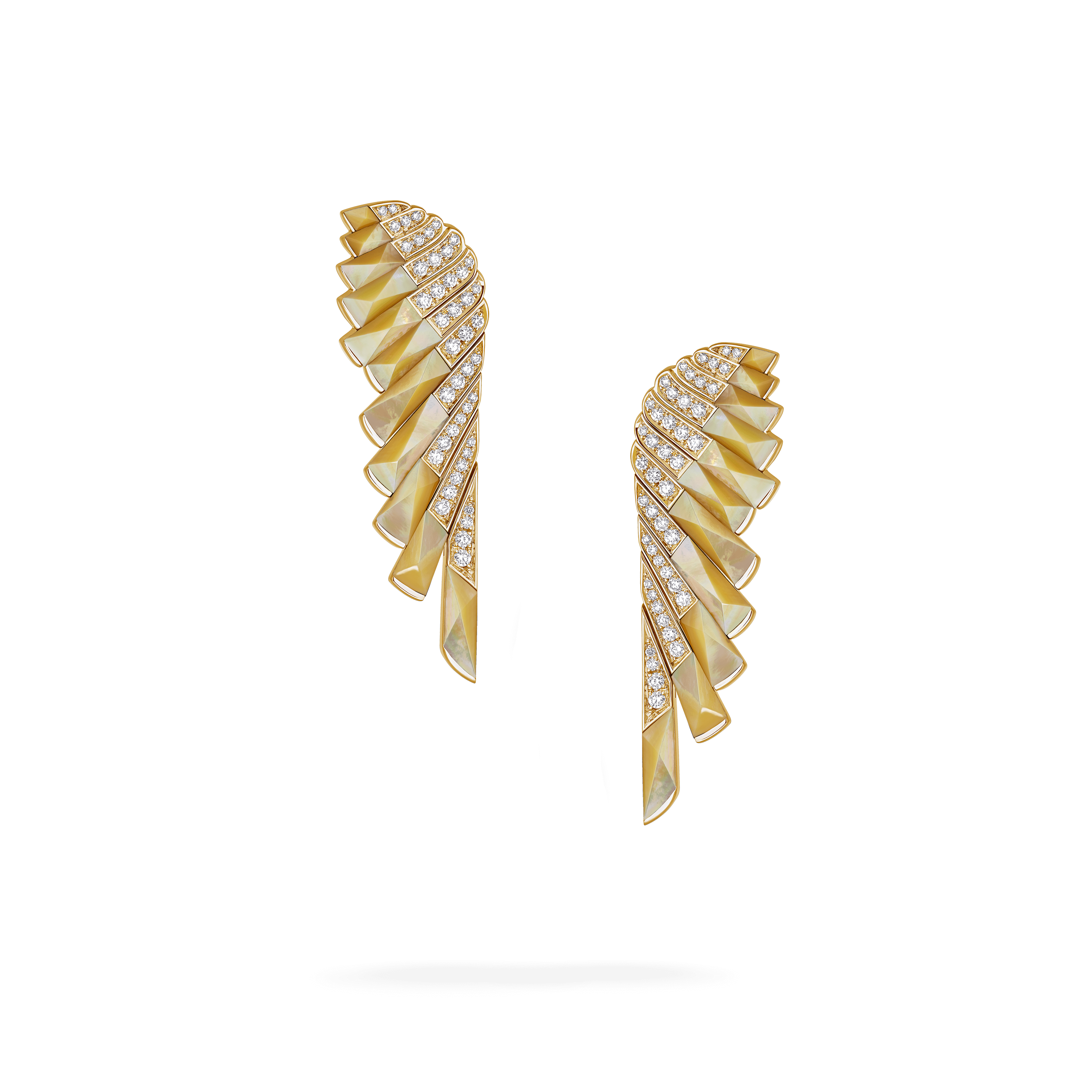 Wings Rising Golden Mother of Pearl and Diamond Earrings | Garrard