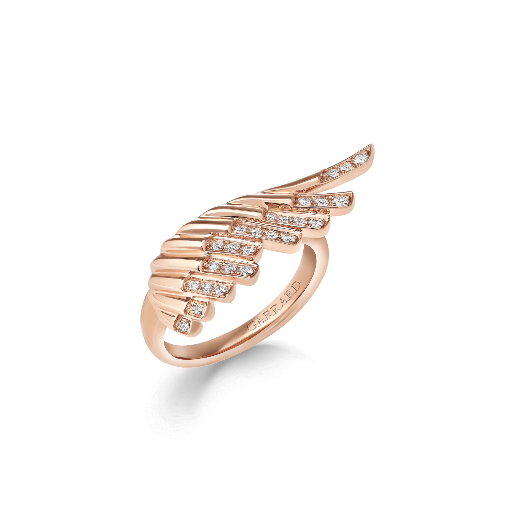 Garrard Wings Rising collection Mini Icon Ring in 18ct Rose Gold with Diamonds 2018641 Hero View