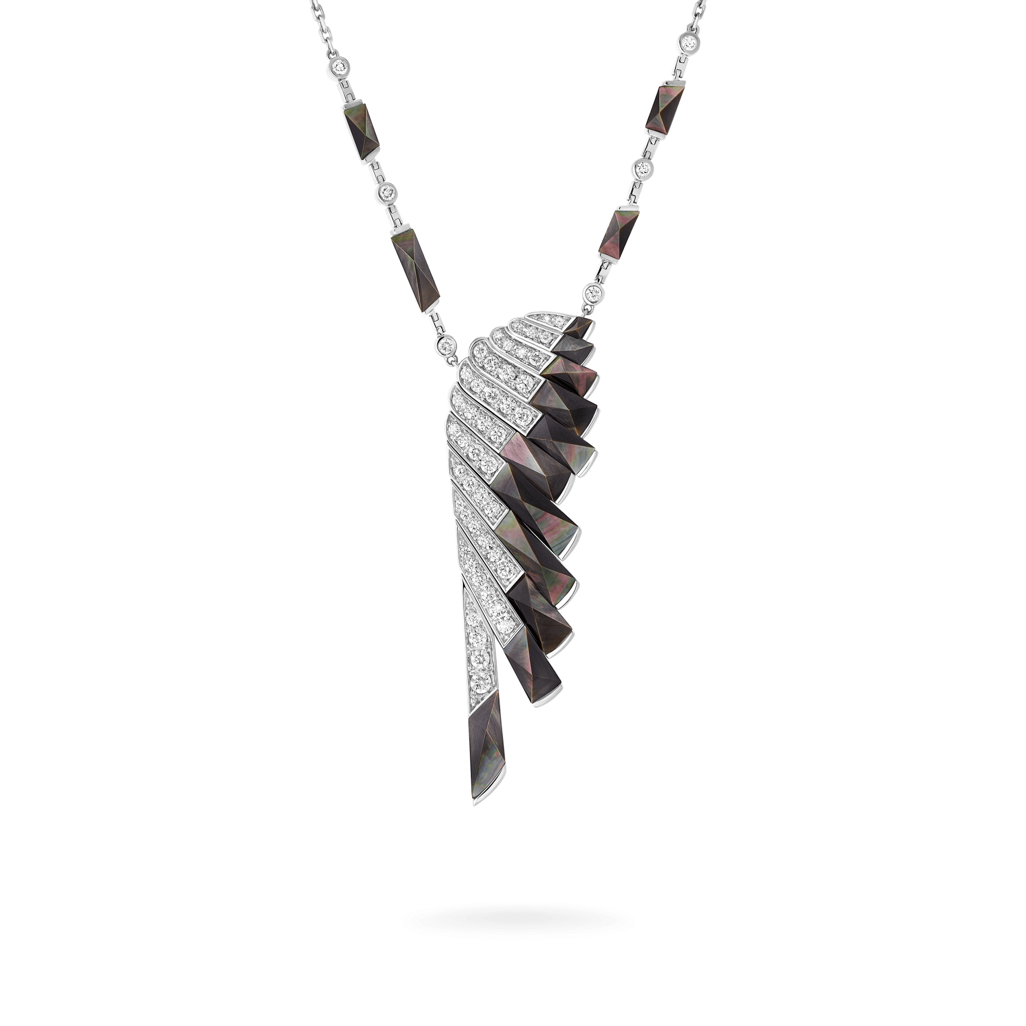 Garrard Wings Rising collection Pendant in 18ct White Gold with Diamonds and Black Mother of Pearl 2018610 Hero View