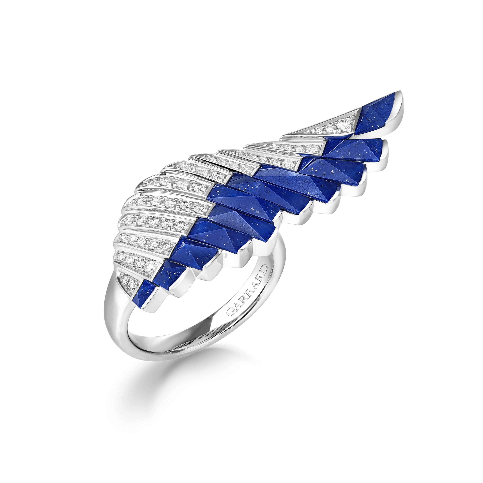 Garrard Wings Rising collection Ring in 18ct White Gold with Diamonds and Lapis Lazuli 2018628 Hero View