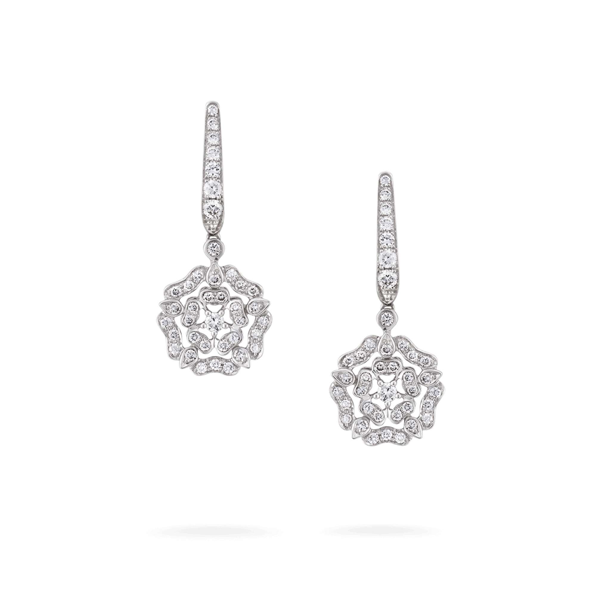 Garrard Mini Icons collection Tudor Rose Earrings in 18ct White gold with Diamonds 2012431 Hero View