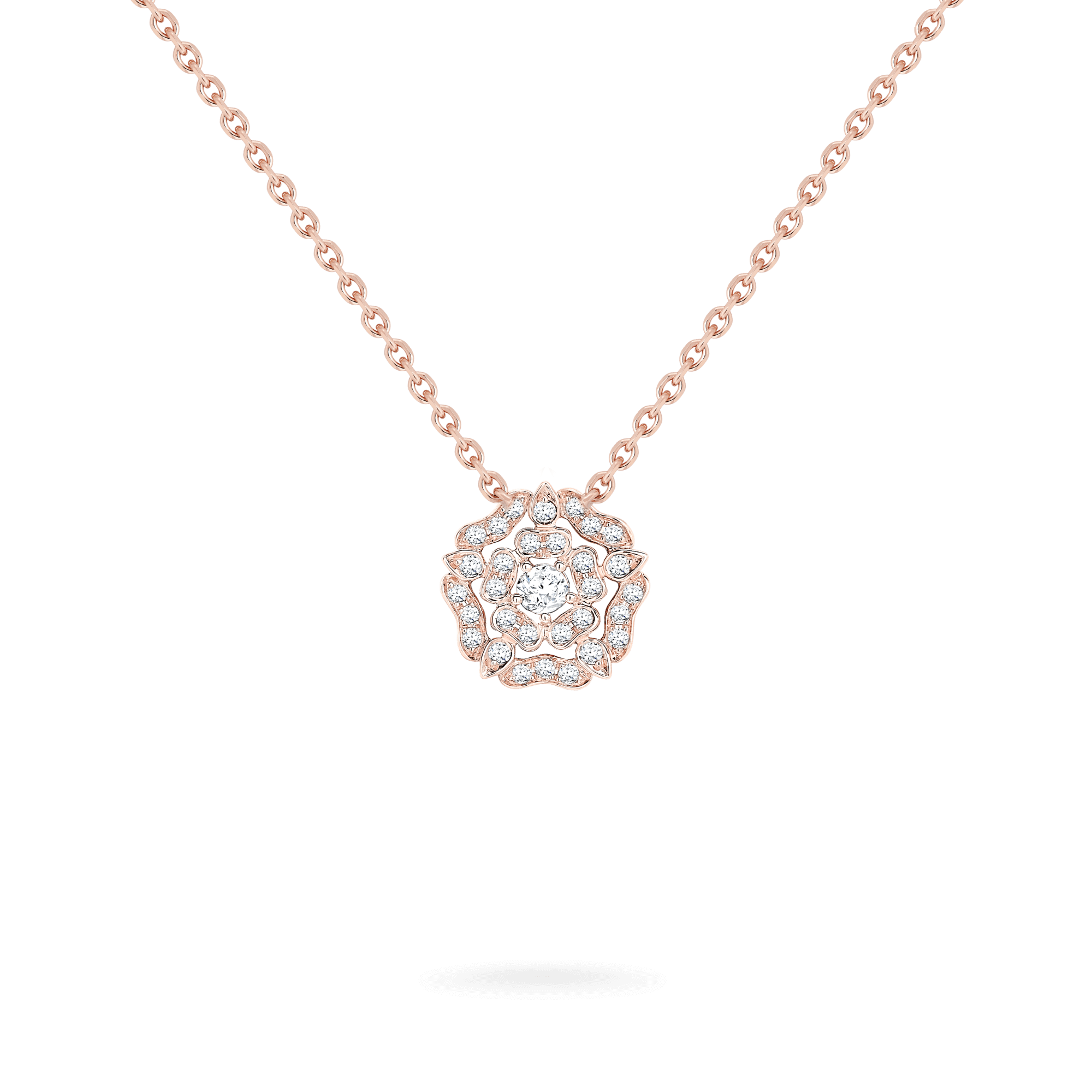 Garrard Mini Icons collection Tudor Rose Necklace in 18ct Rose Gold with Diamonds 2012641 Hero View 1
