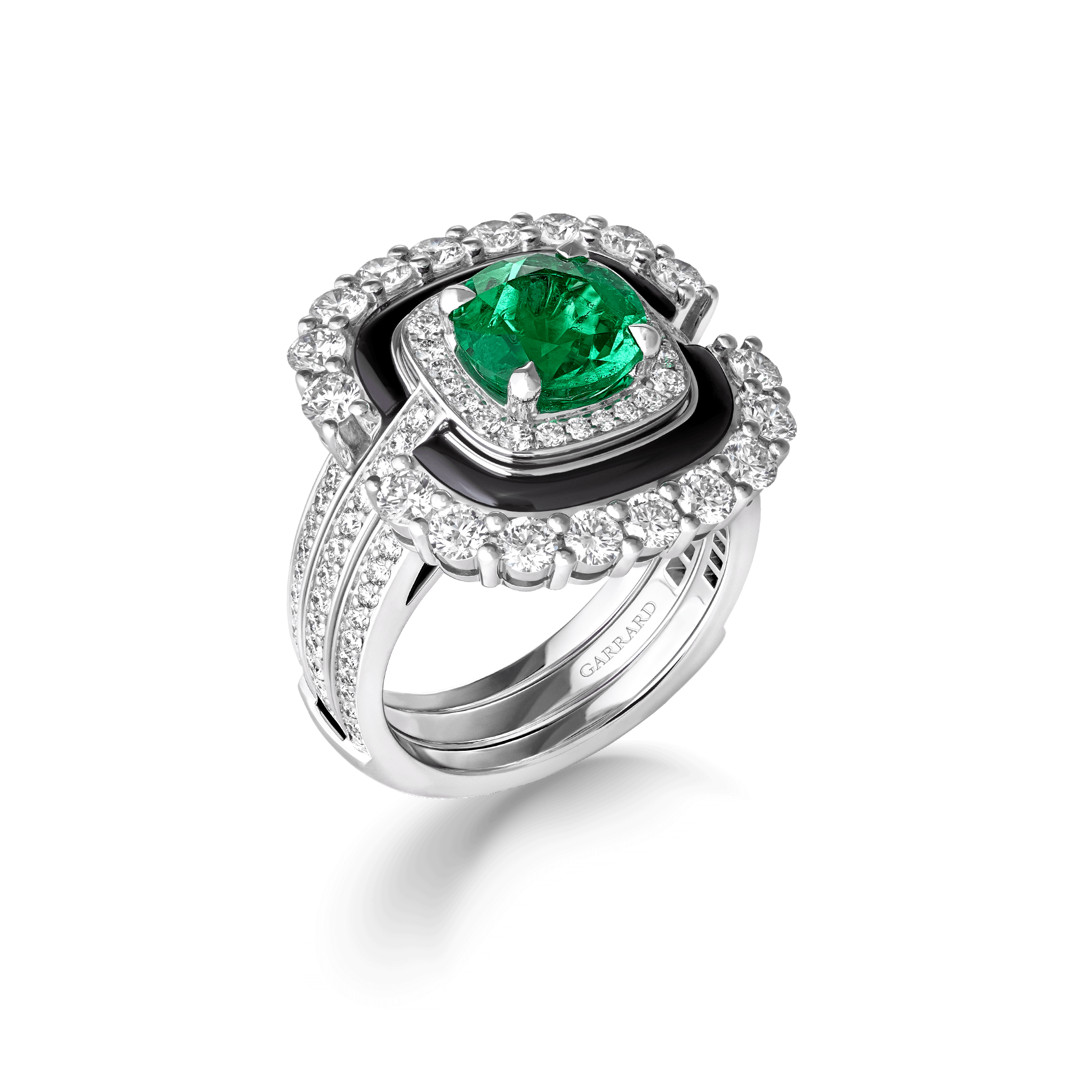 Garrard Jewelled Vault 2.21ct Round Emerald Black Spinel and Diamond Ring In 18ct White Gold 2018515