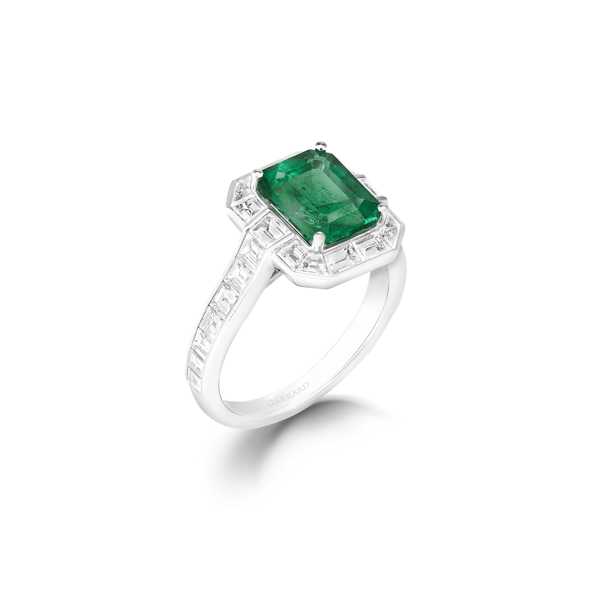 Garrard Jewelled Vault 2.28ct Emerald Cut Colombian Emerald and Diamond High Jewellery Ring, In 18ct White Gold, 2018969, Hero.png