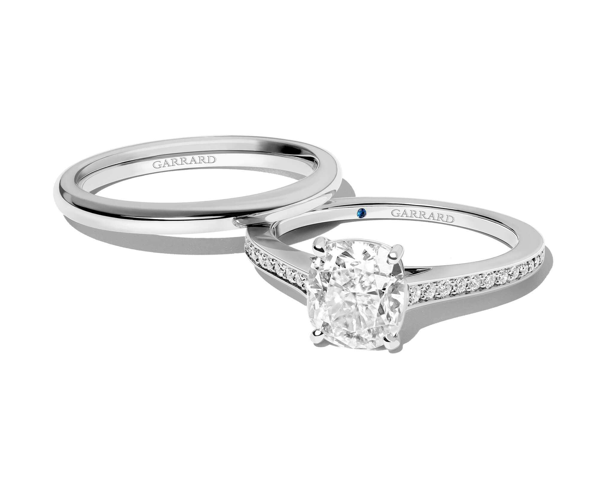 Garrard Cherish diamond engagement ring with platinum wedding band